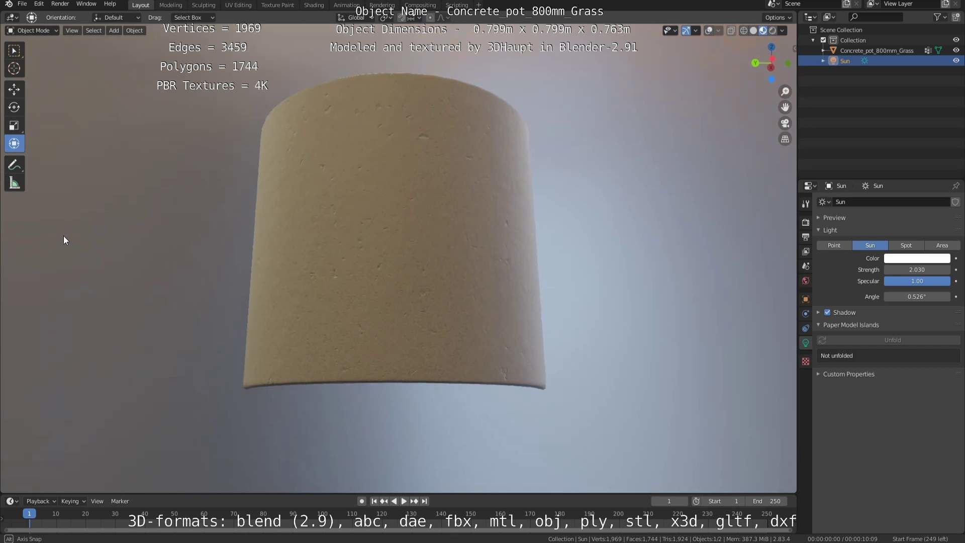 Concrete Pipe Pots with Grass 800mm Low-poly 3D model_58