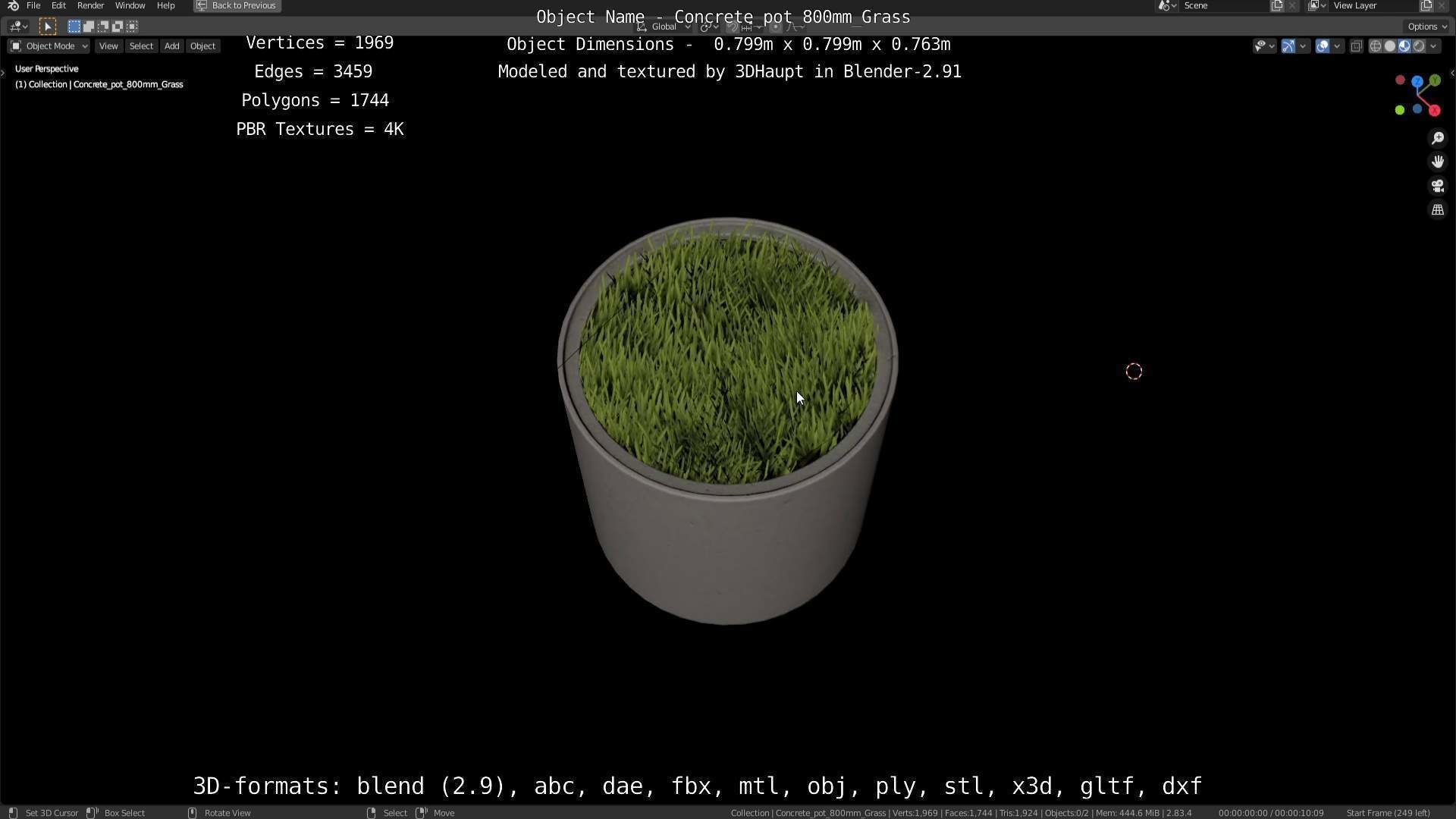 Concrete Pipe Pots with Grass 800mm Low-poly 3D model_25