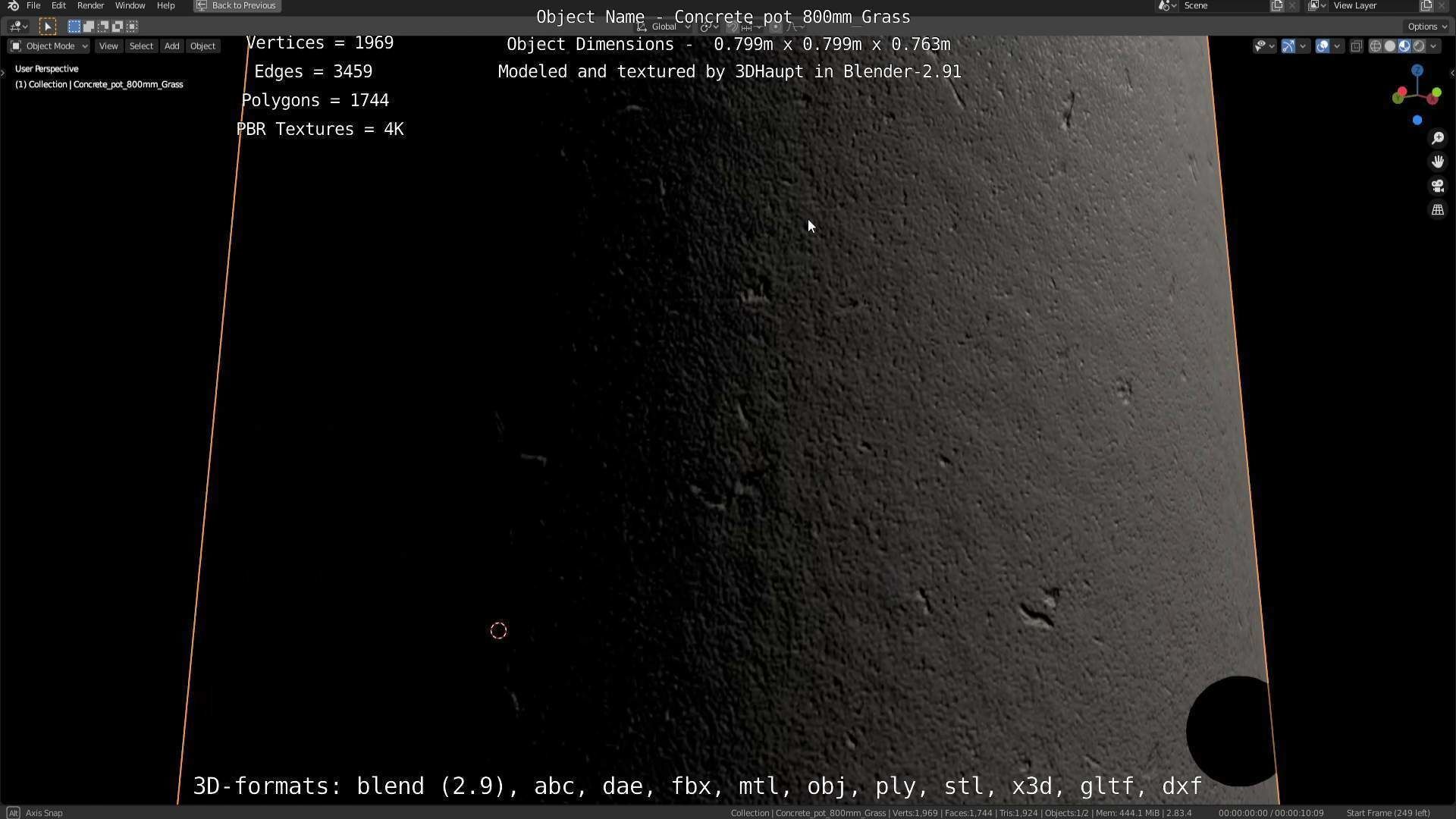 Concrete Pipe Pots with Grass 800mm Low-poly 3D model_124