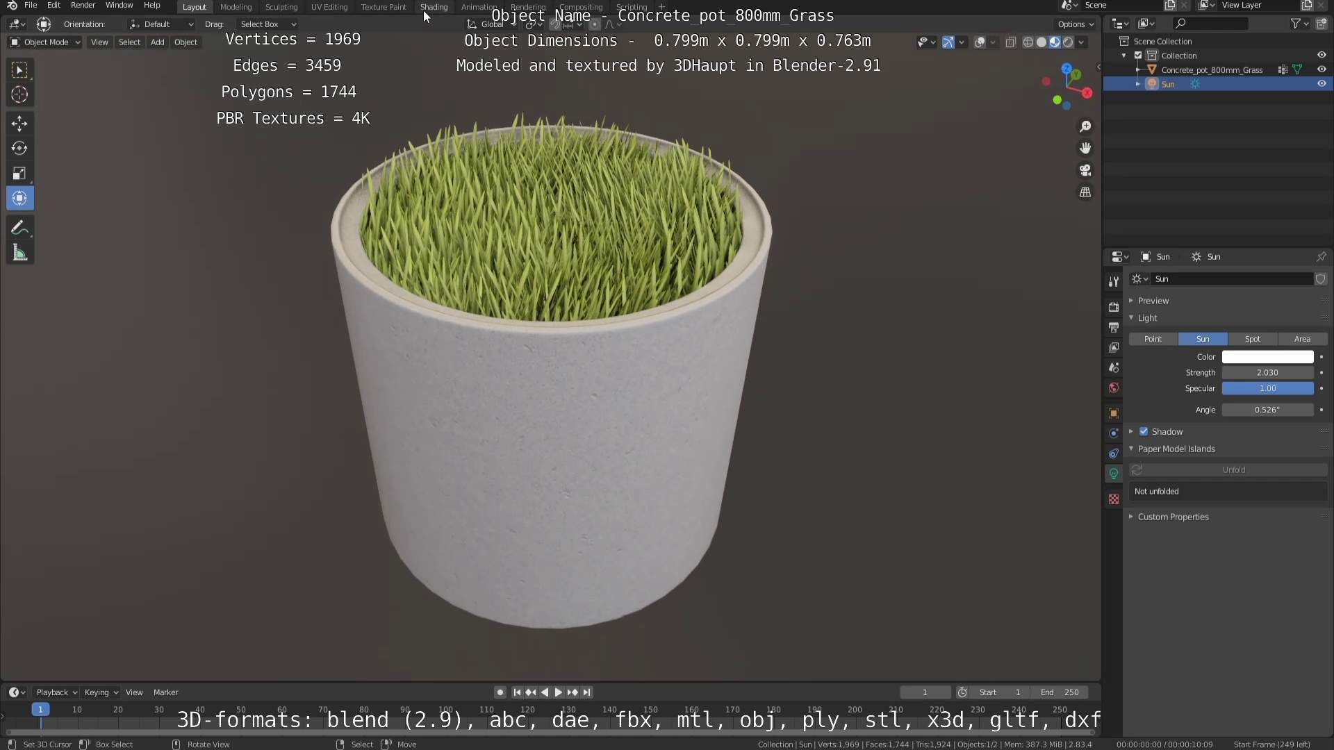 Concrete Pipe Pots with Grass 800mm Low-poly 3D model_68