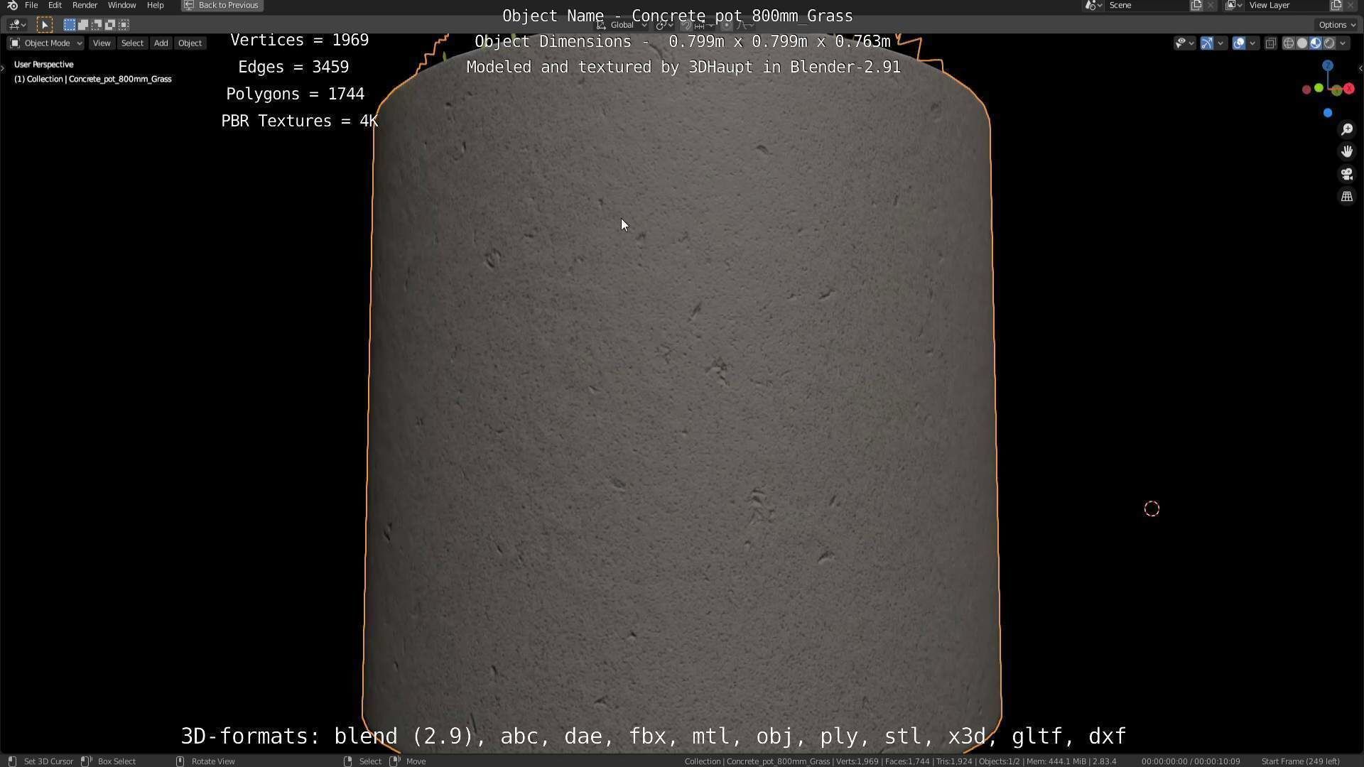 Concrete Pipe Pots with Grass 800mm Low-poly 3D model_122