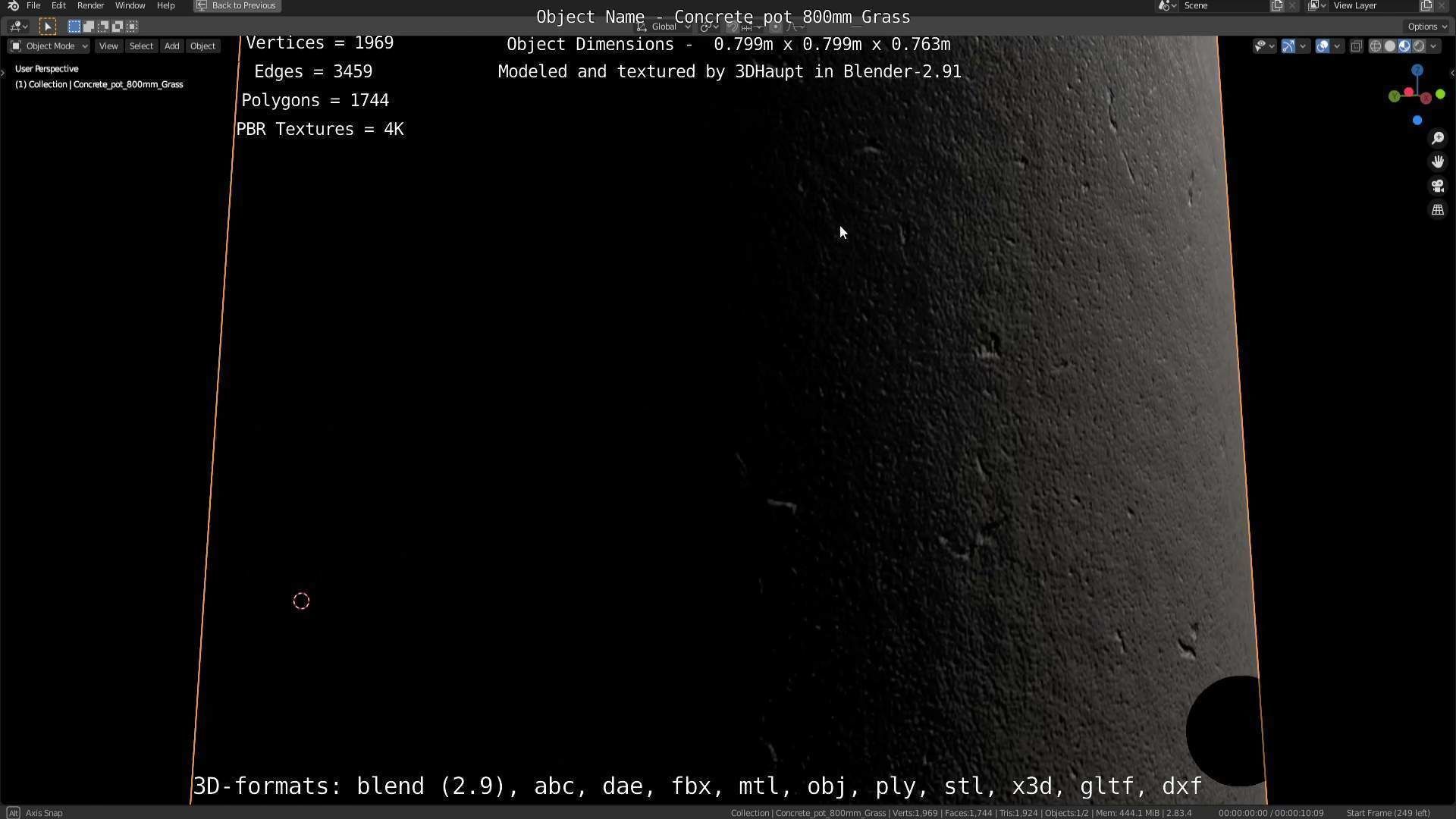 Concrete Pipe Pots with Grass 800mm Low-poly 3D model_126