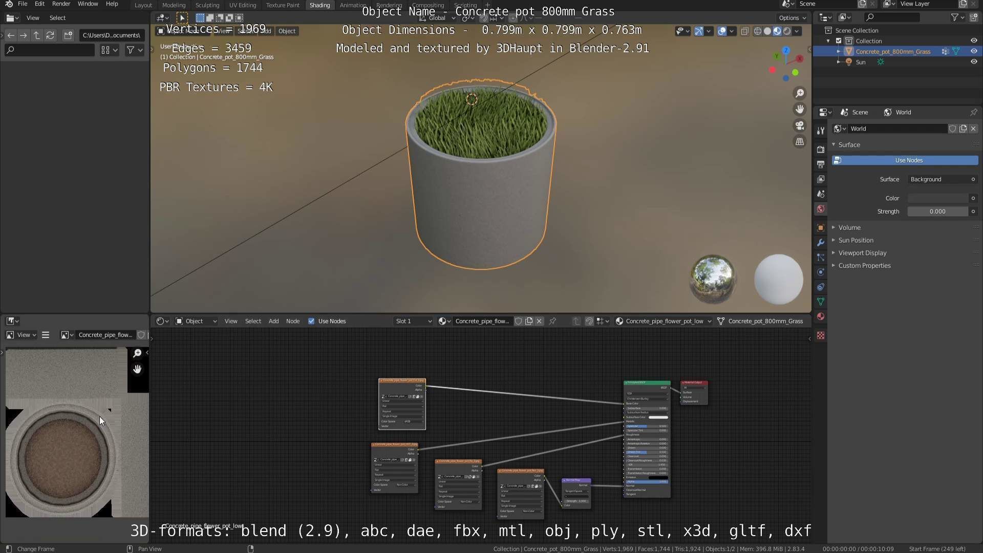 Concrete Pipe Pots with Grass 800mm Low-poly 3D model_71