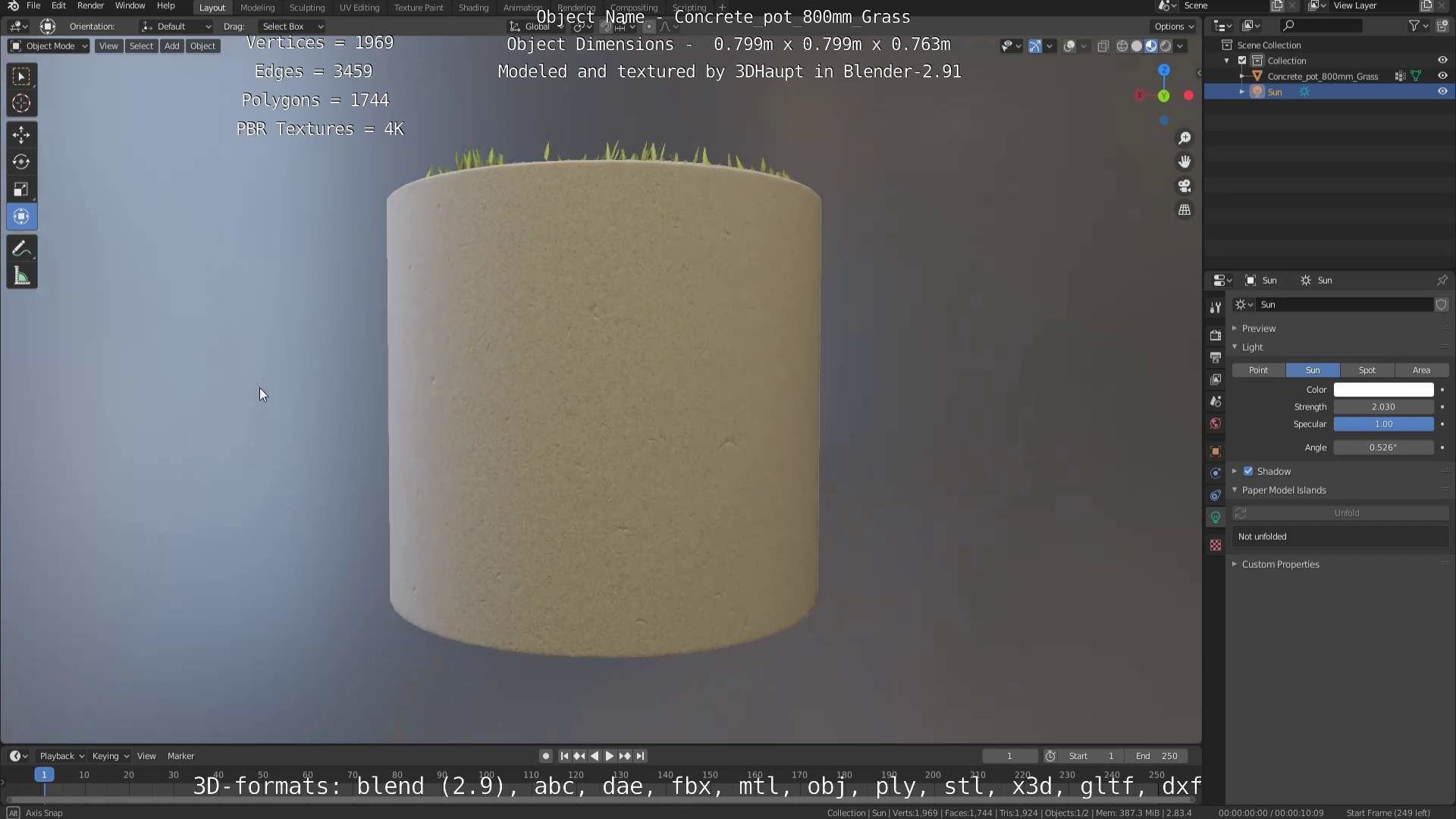 Concrete Pipe Pots with Grass 800mm Low-poly 3D model_57