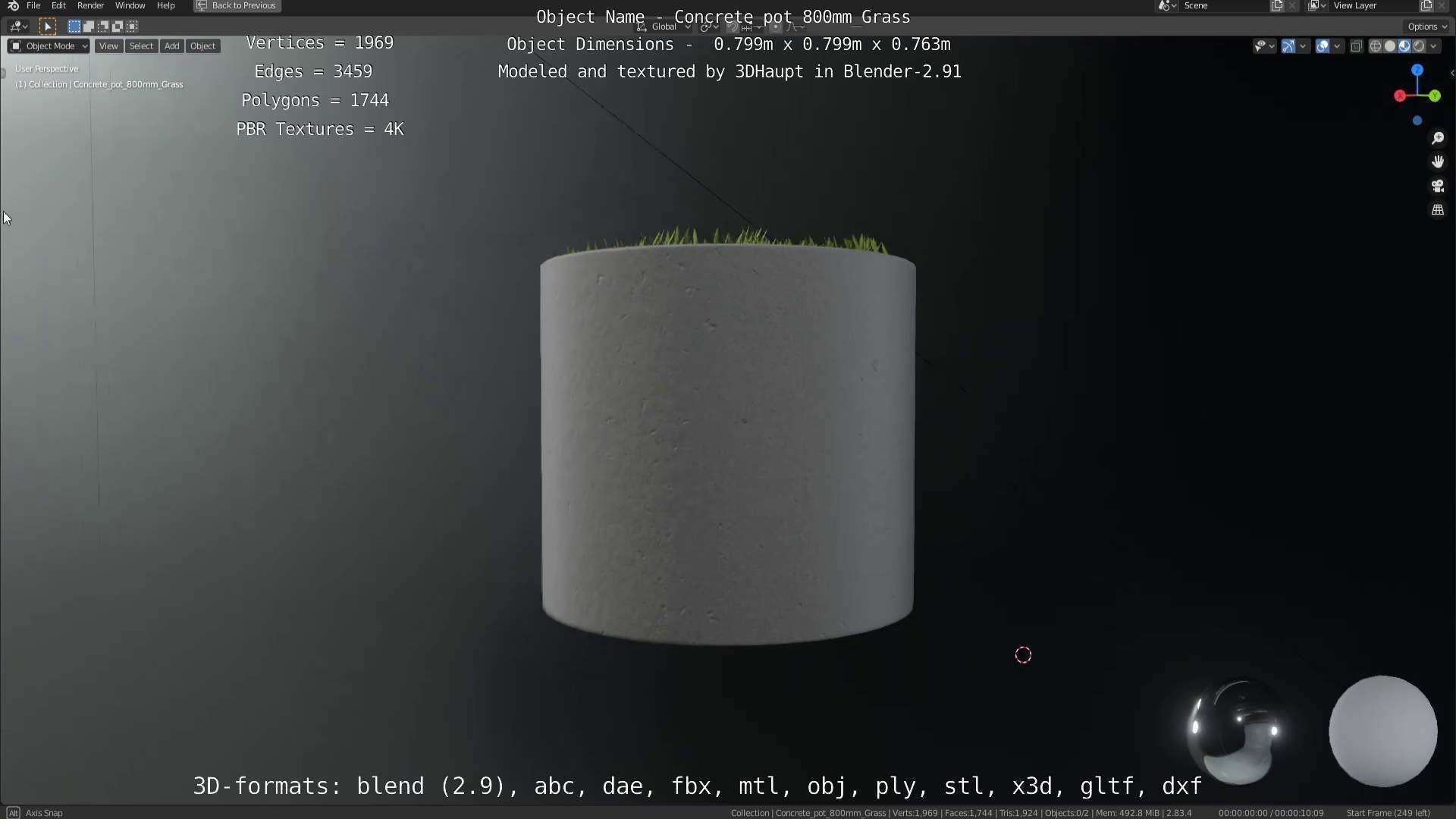 Concrete Pipe Pots with Grass 800mm Low-poly 3D model_46