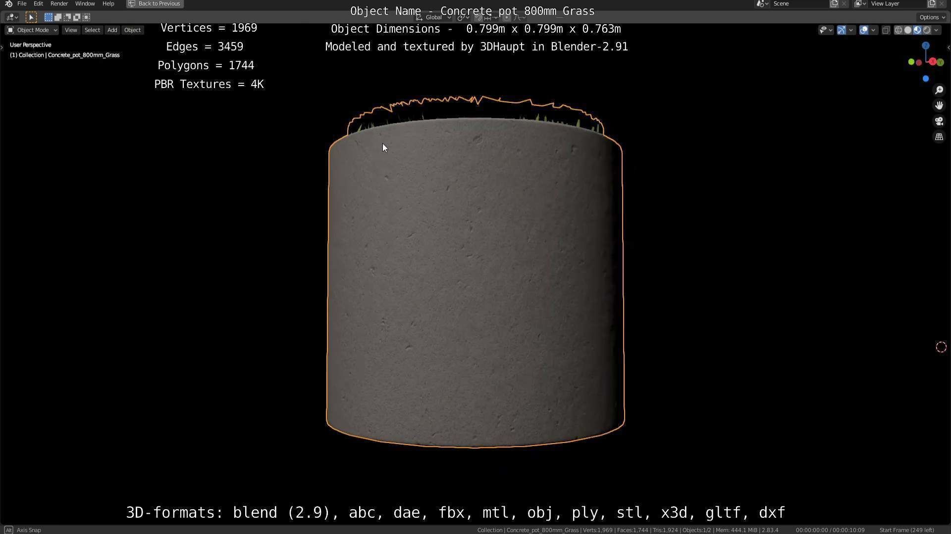 Concrete Pipe Pots with Grass 800mm Low-poly 3D model_108