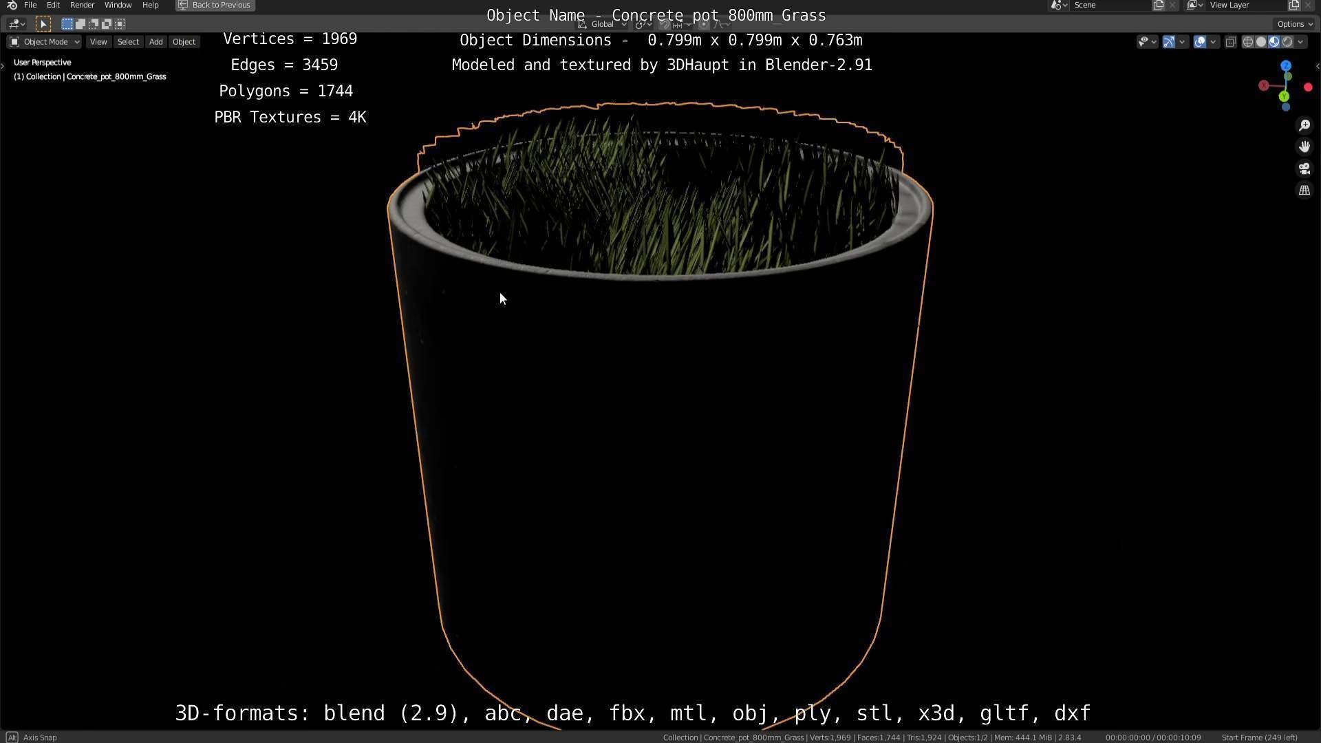 Concrete Pipe Pots with Grass 800mm Low-poly 3D model_112