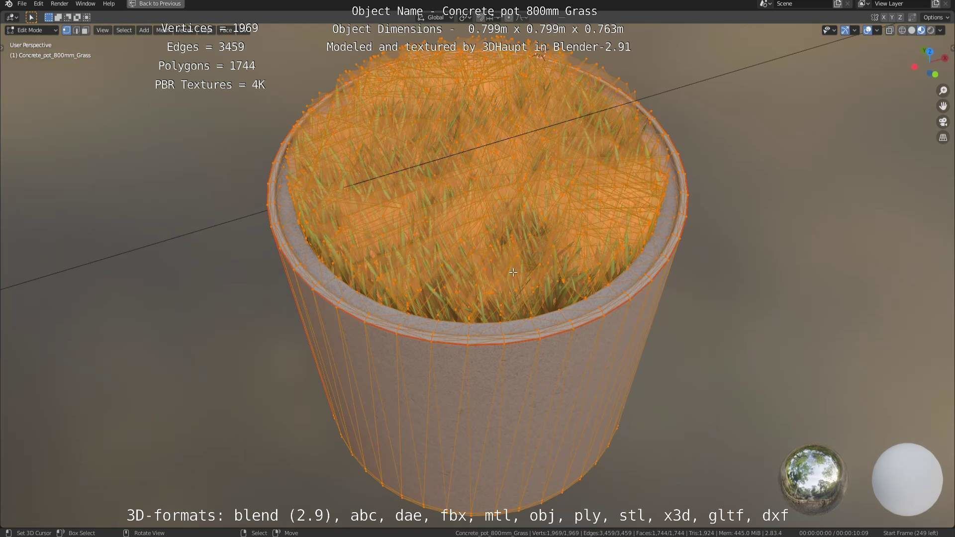 Concrete Pipe Pots with Grass 800mm Low-poly 3D model_16