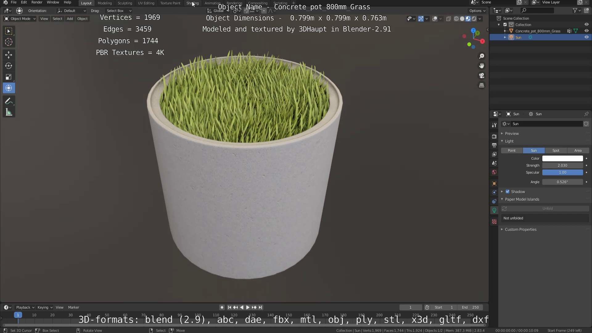 Concrete Pipe Pots with Grass 800mm Low-poly 3D model_69