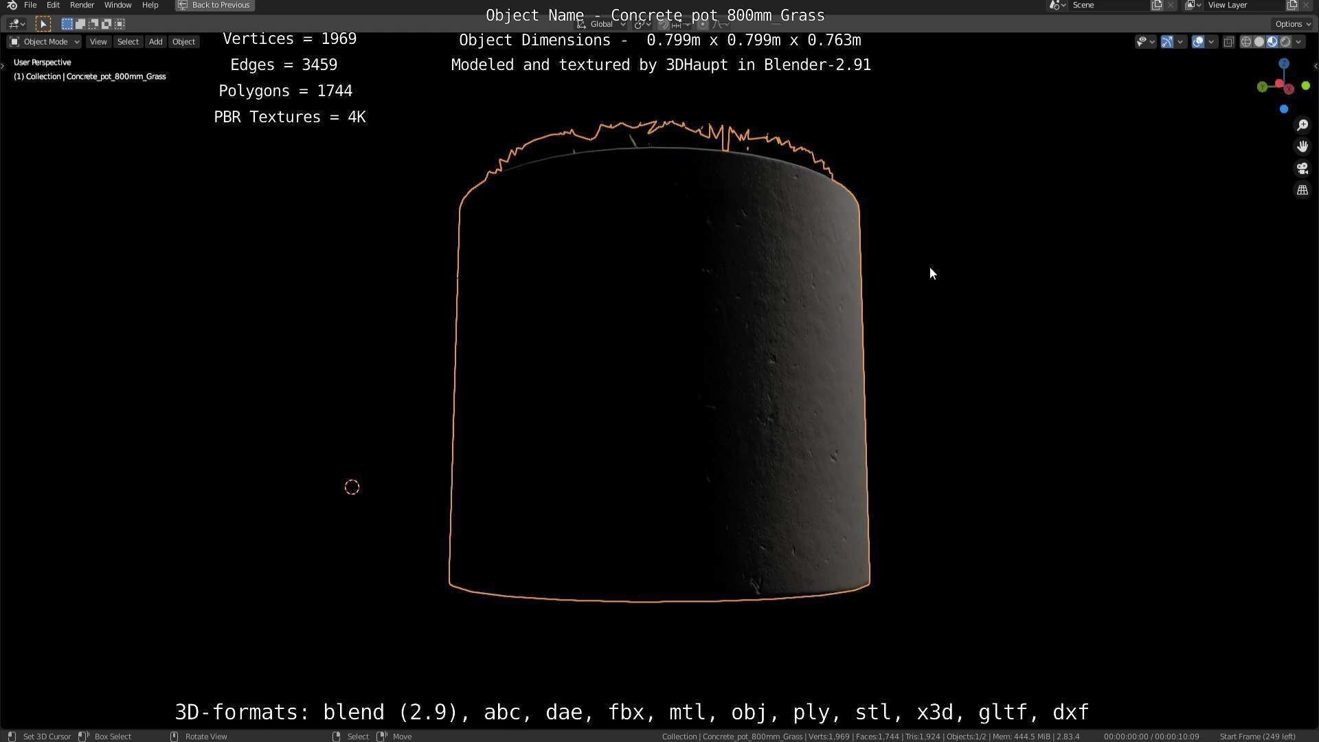 Concrete Pipe Pots with Grass 800mm Low-poly 3D model_105
