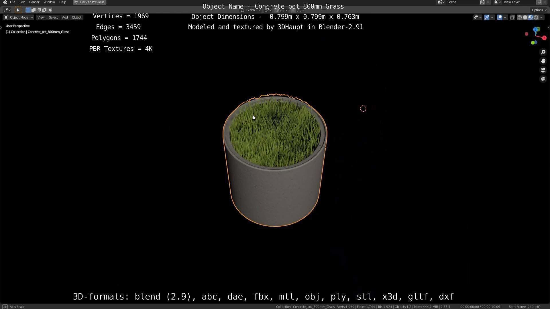 Concrete Pipe Pots with Grass 800mm Low-poly 3D model_120