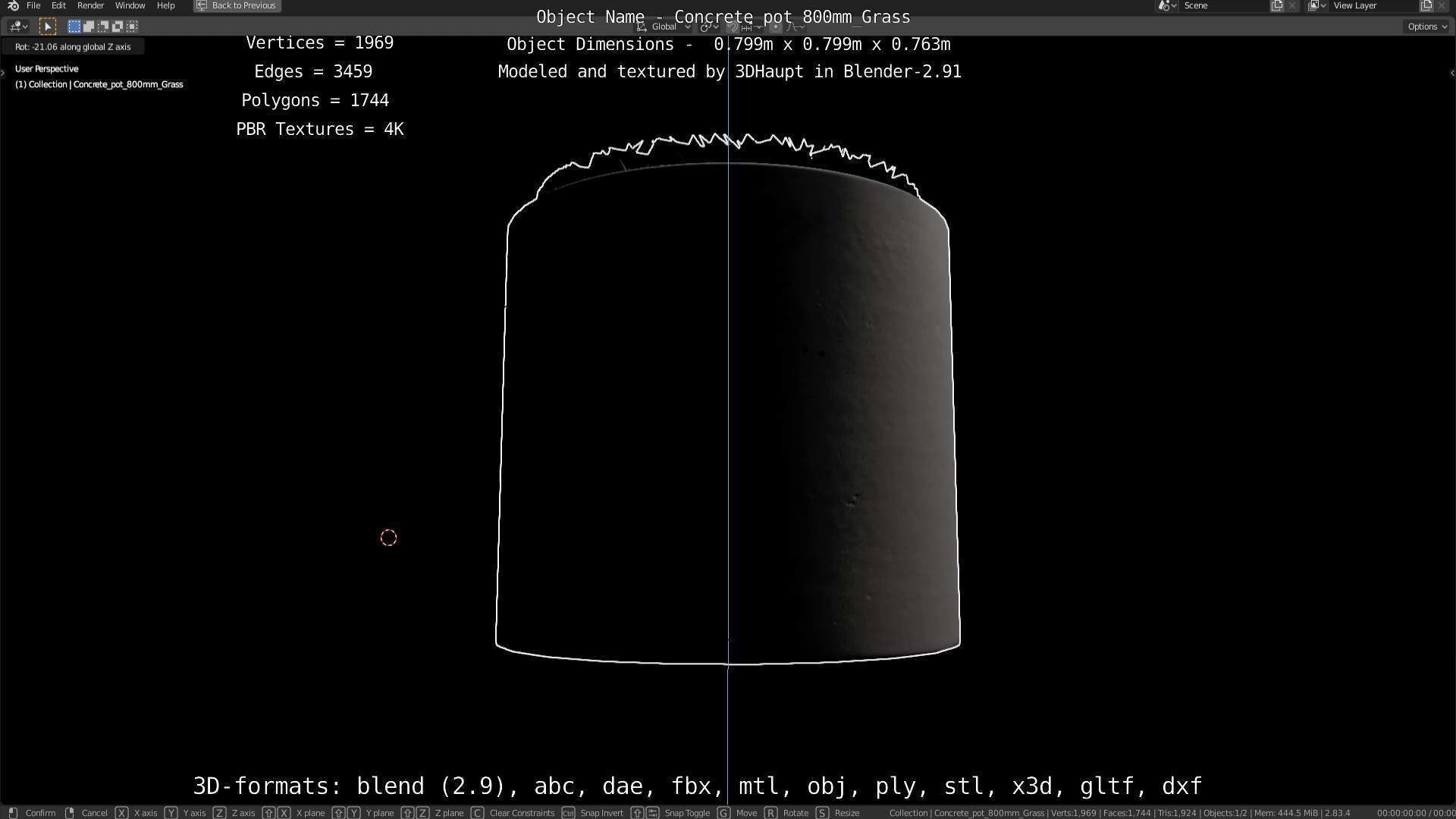 Concrete Pipe Pots with Grass 800mm Low-poly 3D model_72