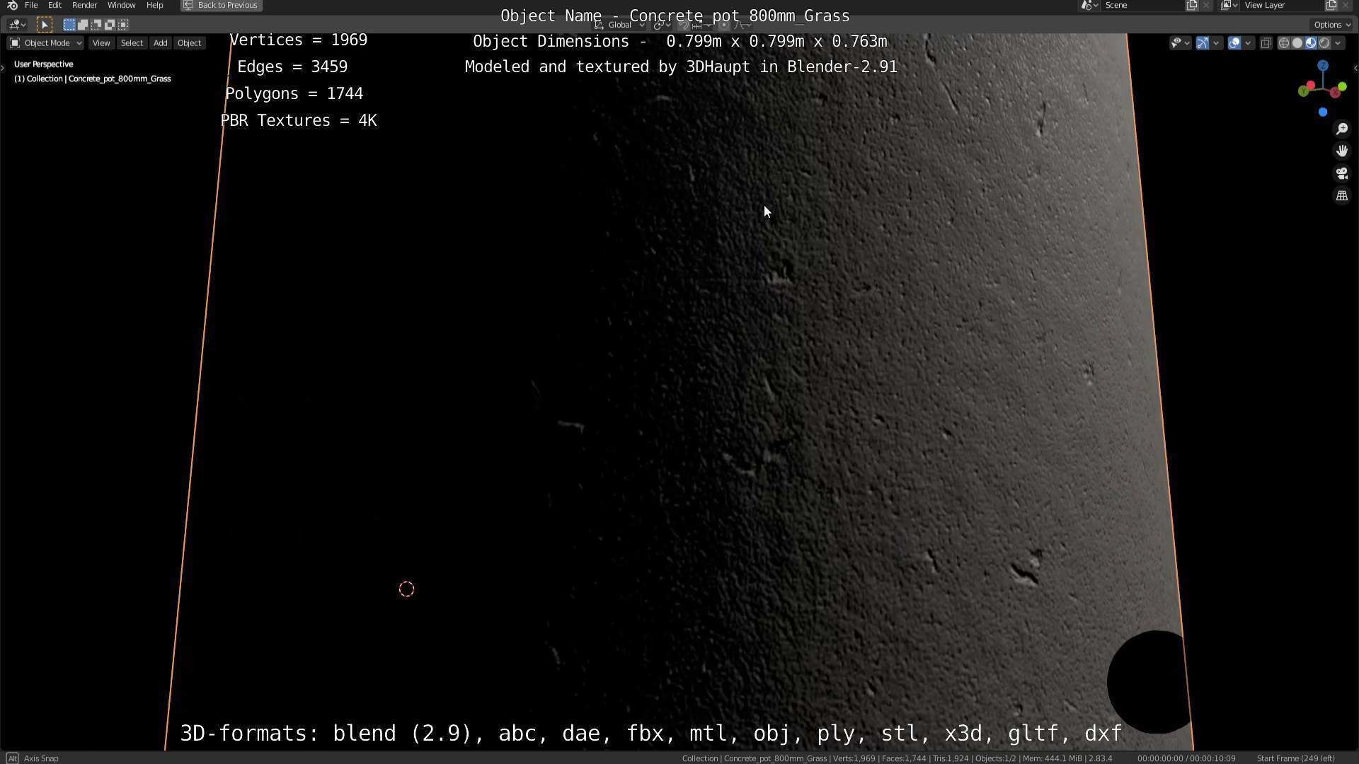 Concrete Pipe Pots with Grass 800mm Low-poly 3D model_125