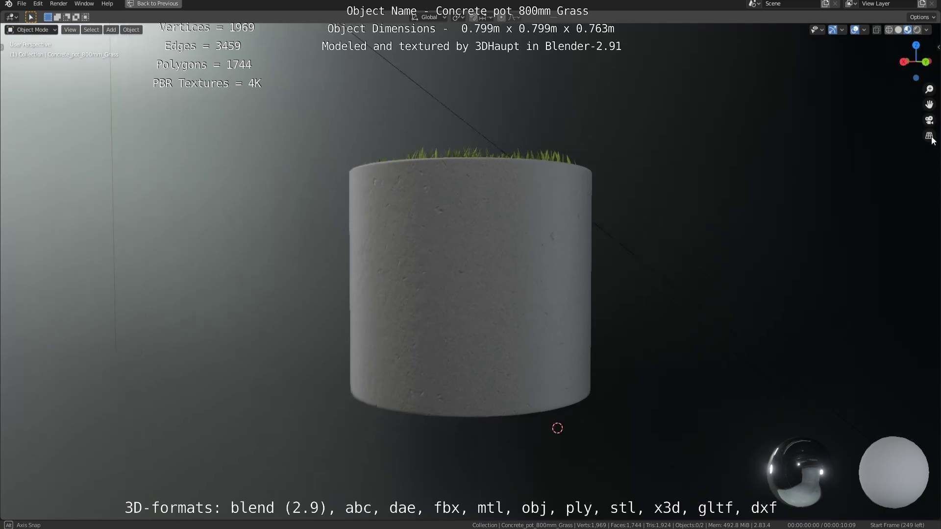 Concrete Pipe Pots with Grass 800mm Low-poly 3D model_45