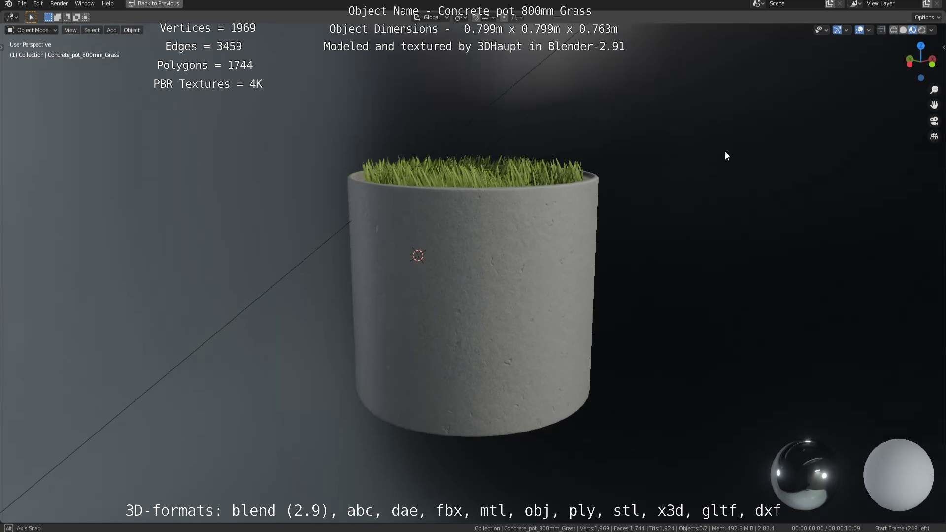 Concrete Pipe Pots with Grass 800mm Low-poly 3D model_41