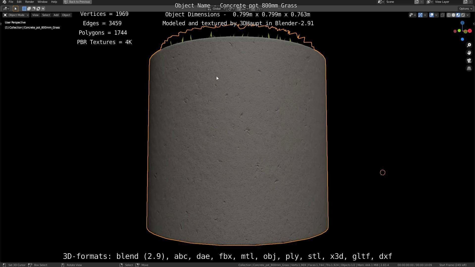 Concrete Pipe Pots with Grass 800mm Low-poly 3D model_121