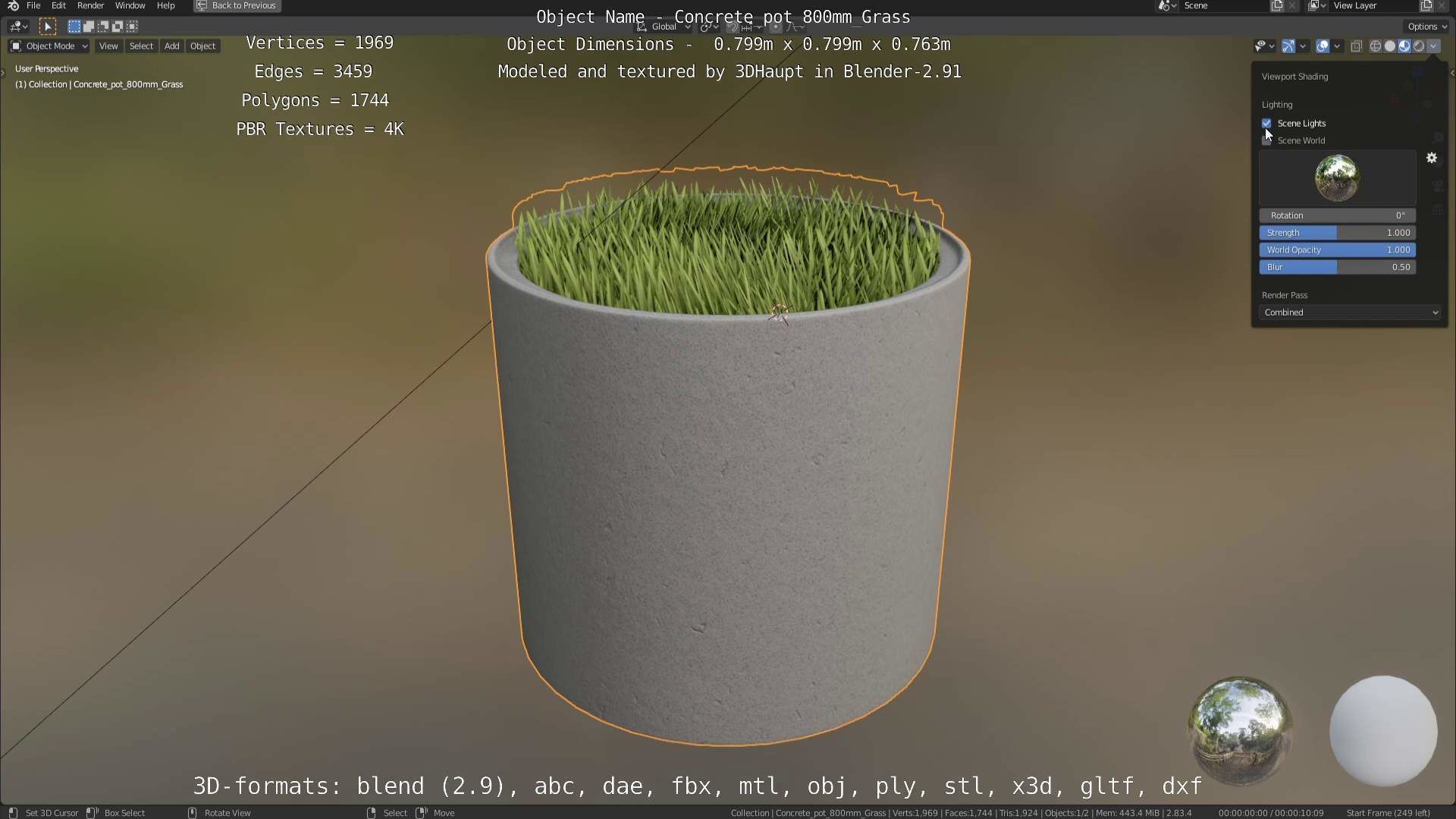 Concrete Pipe Pots with Grass 800mm Low-poly 3D model_100