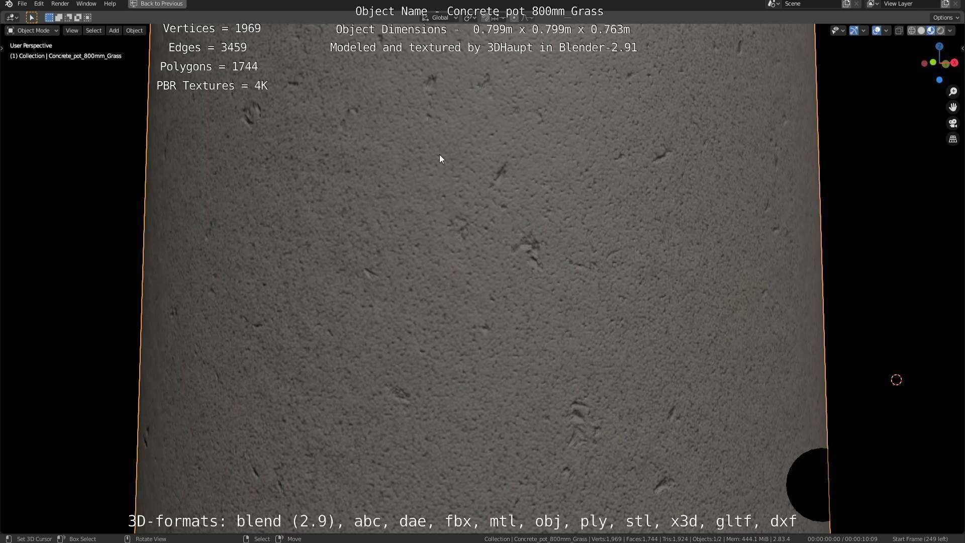 Concrete Pipe Pots with Grass 800mm Low-poly 3D model_123