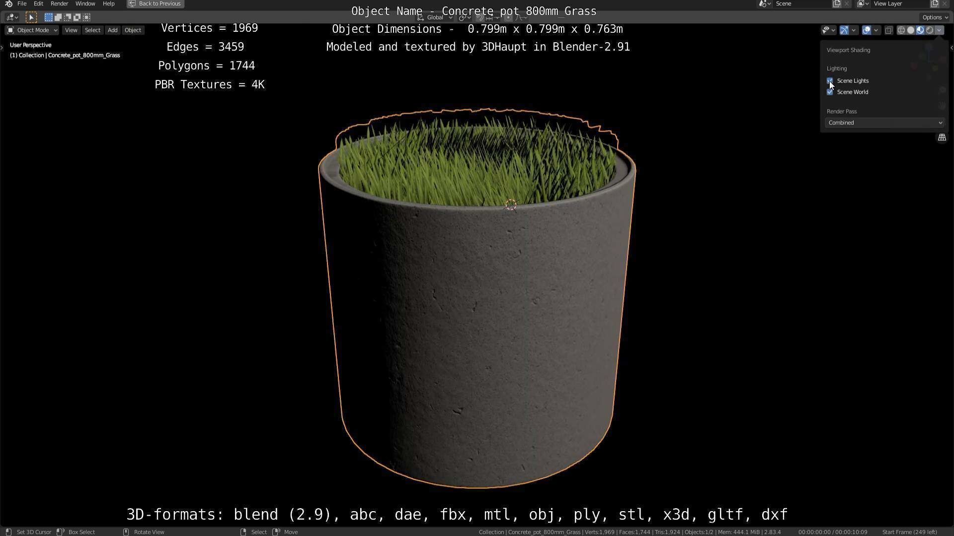Concrete Pipe Pots with Grass 800mm Low-poly 3D model_103