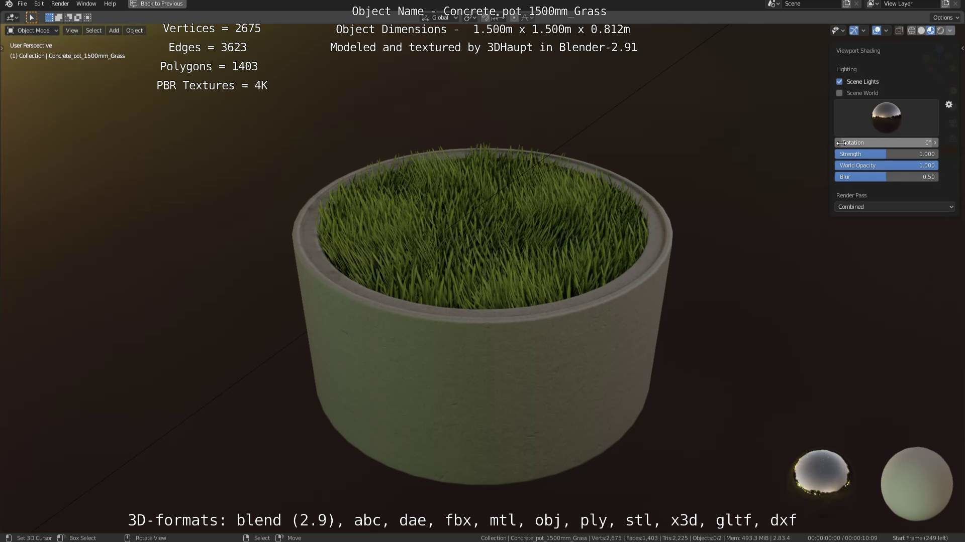 Concrete Pipe Pots with Grass 1500mm  Low-poly 3D model_15