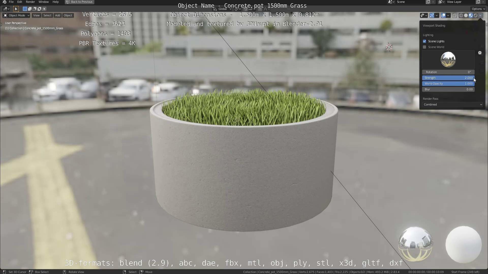 Concrete Pipe Pots with Grass 1500mm  Low-poly 3D model_56
