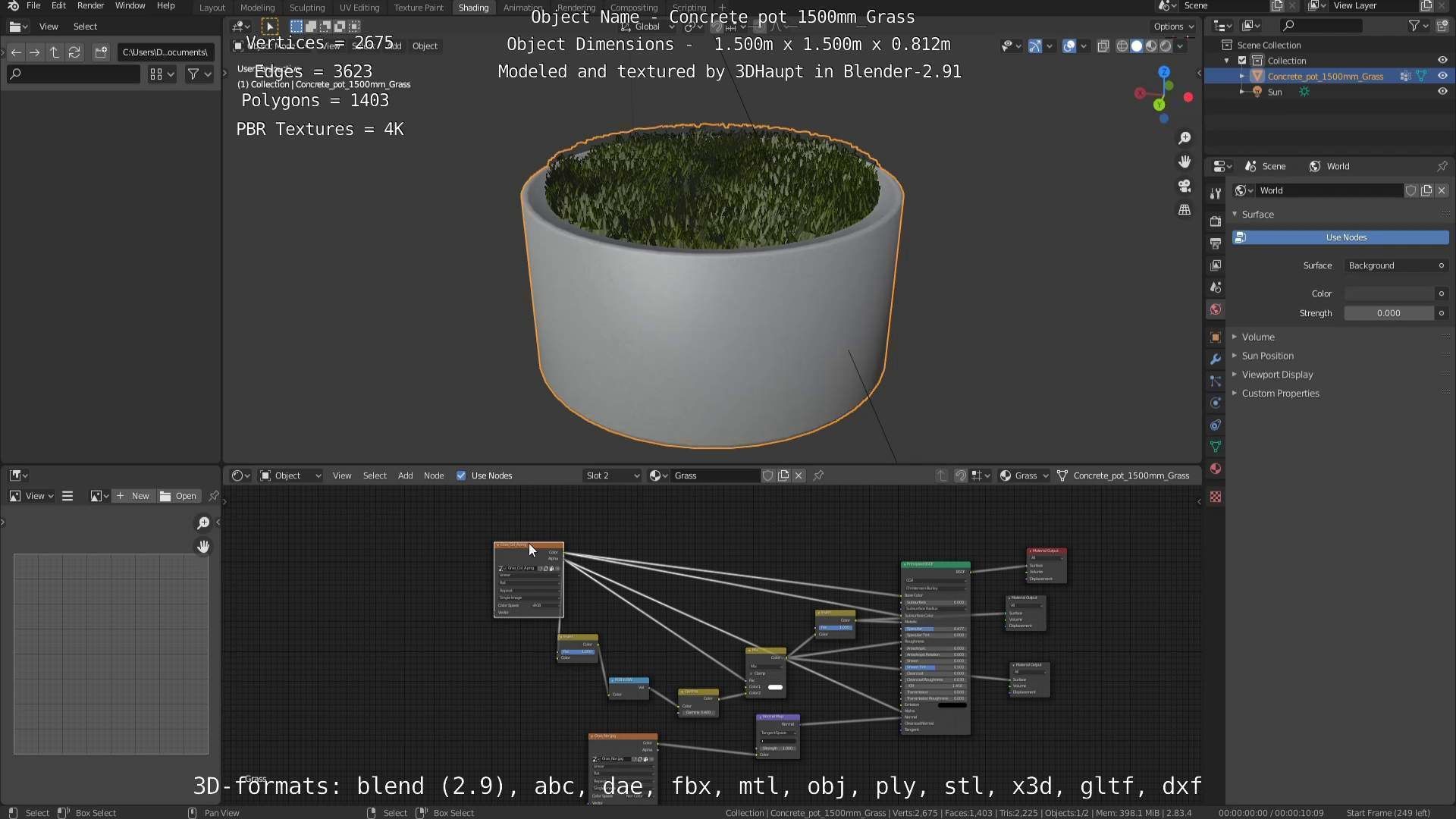 Concrete Pipe Pots with Grass 1500mm  Low-poly 3D model_47