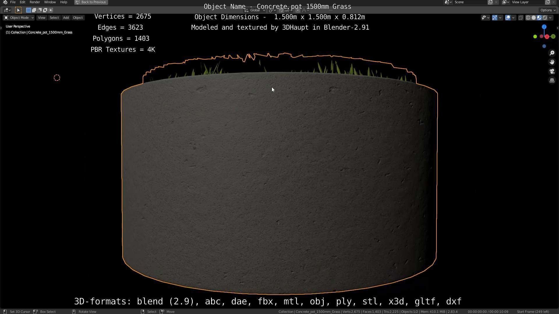 Concrete Pipe Pots with Grass 1500mm  Low-poly 3D model_86