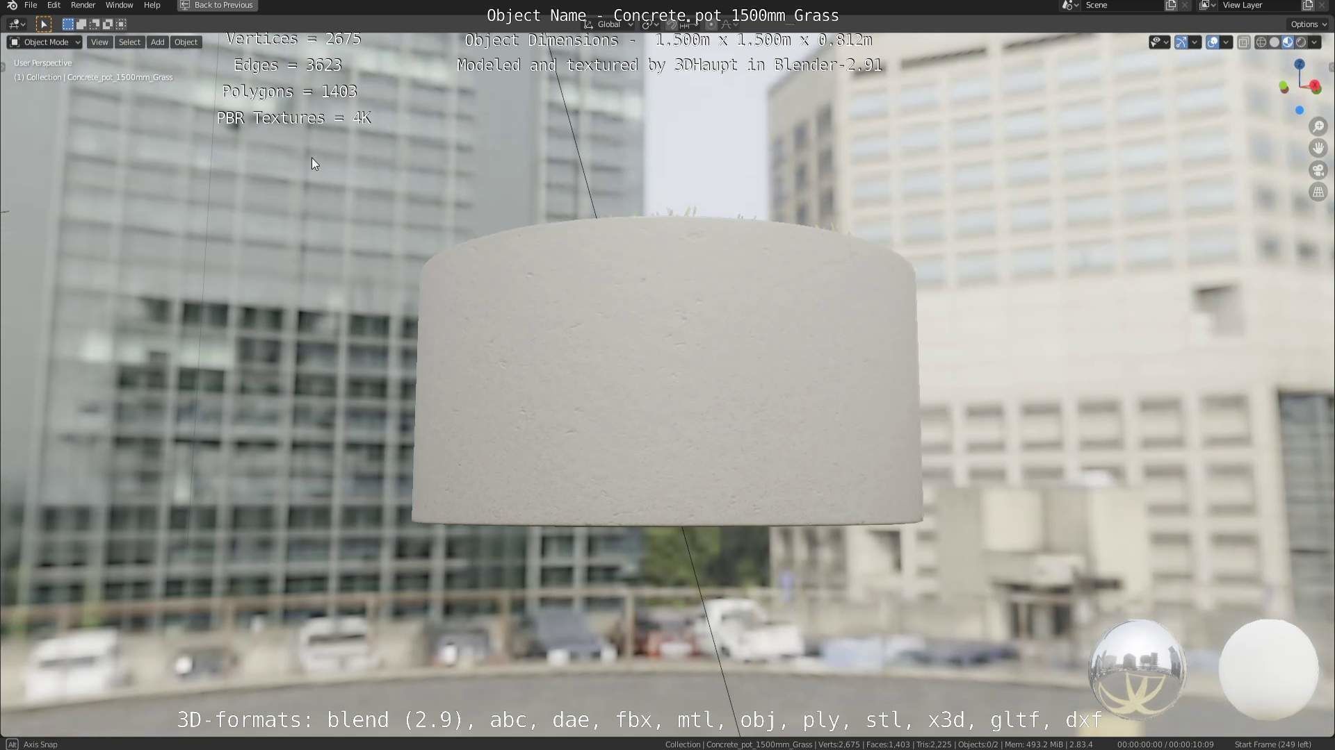 Concrete Pipe Pots with Grass 1500mm  Low-poly 3D model_77