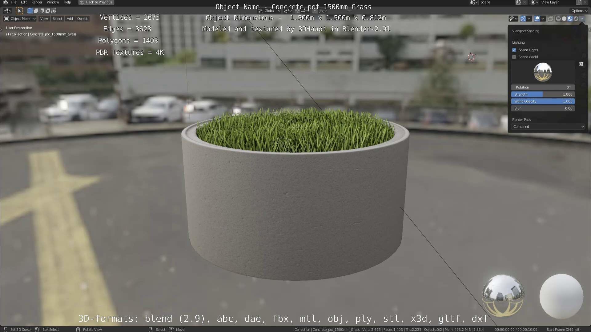 Concrete Pipe Pots with Grass 1500mm  Low-poly 3D model_88