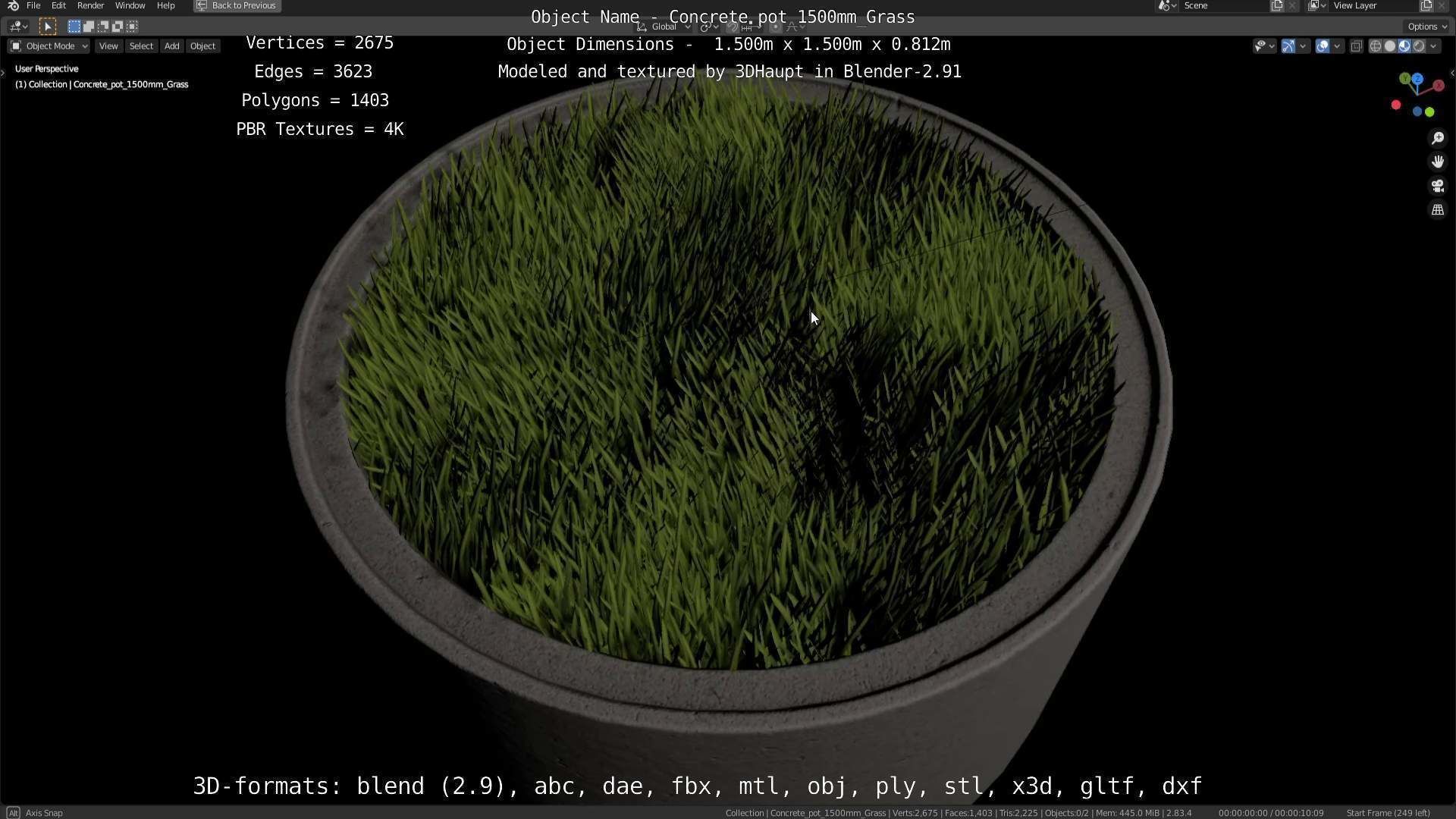 Concrete Pipe Pots with Grass 1500mm  Low-poly 3D model_89