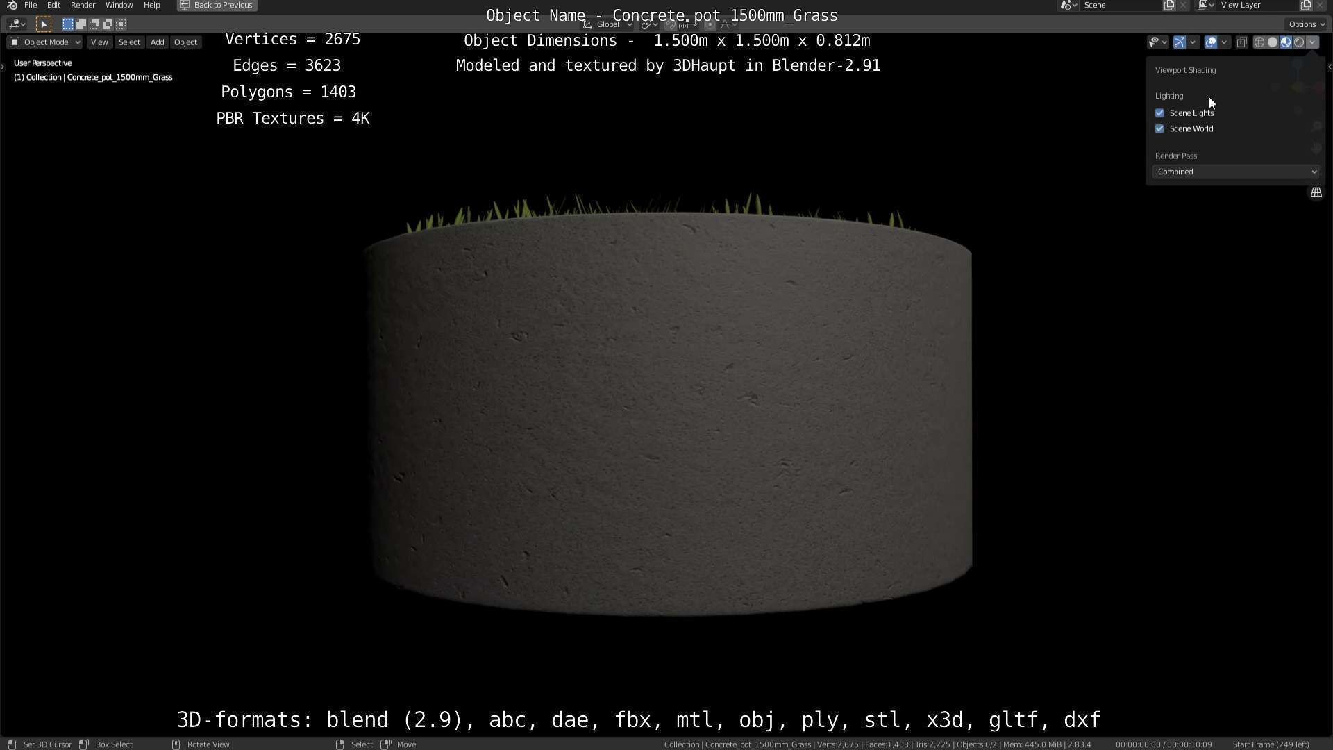 Concrete Pipe Pots with Grass 1500mm  Low-poly 3D model_103