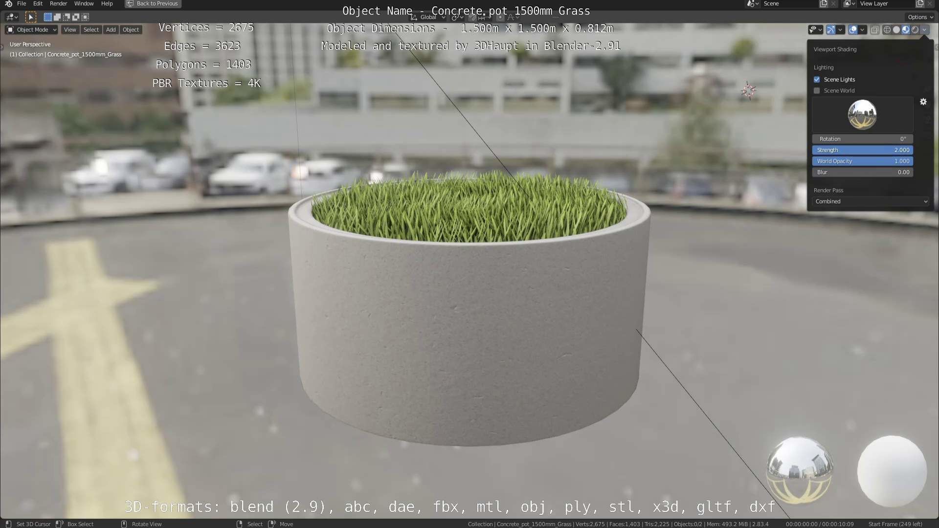 Concrete Pipe Pots with Grass 1500mm  Low-poly 3D model_21
