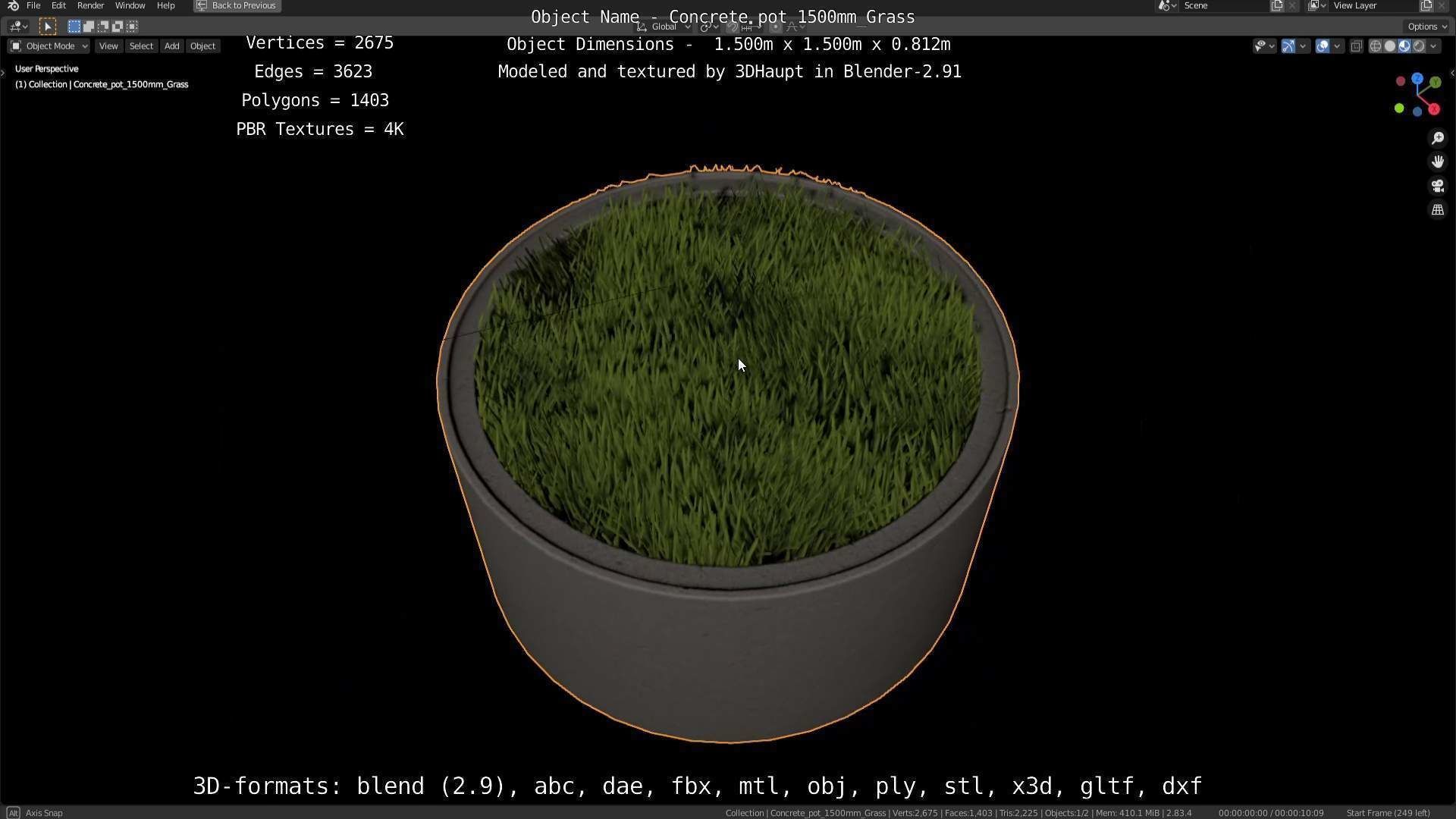 Concrete Pipe Pots with Grass 1500mm  Low-poly 3D model_51
