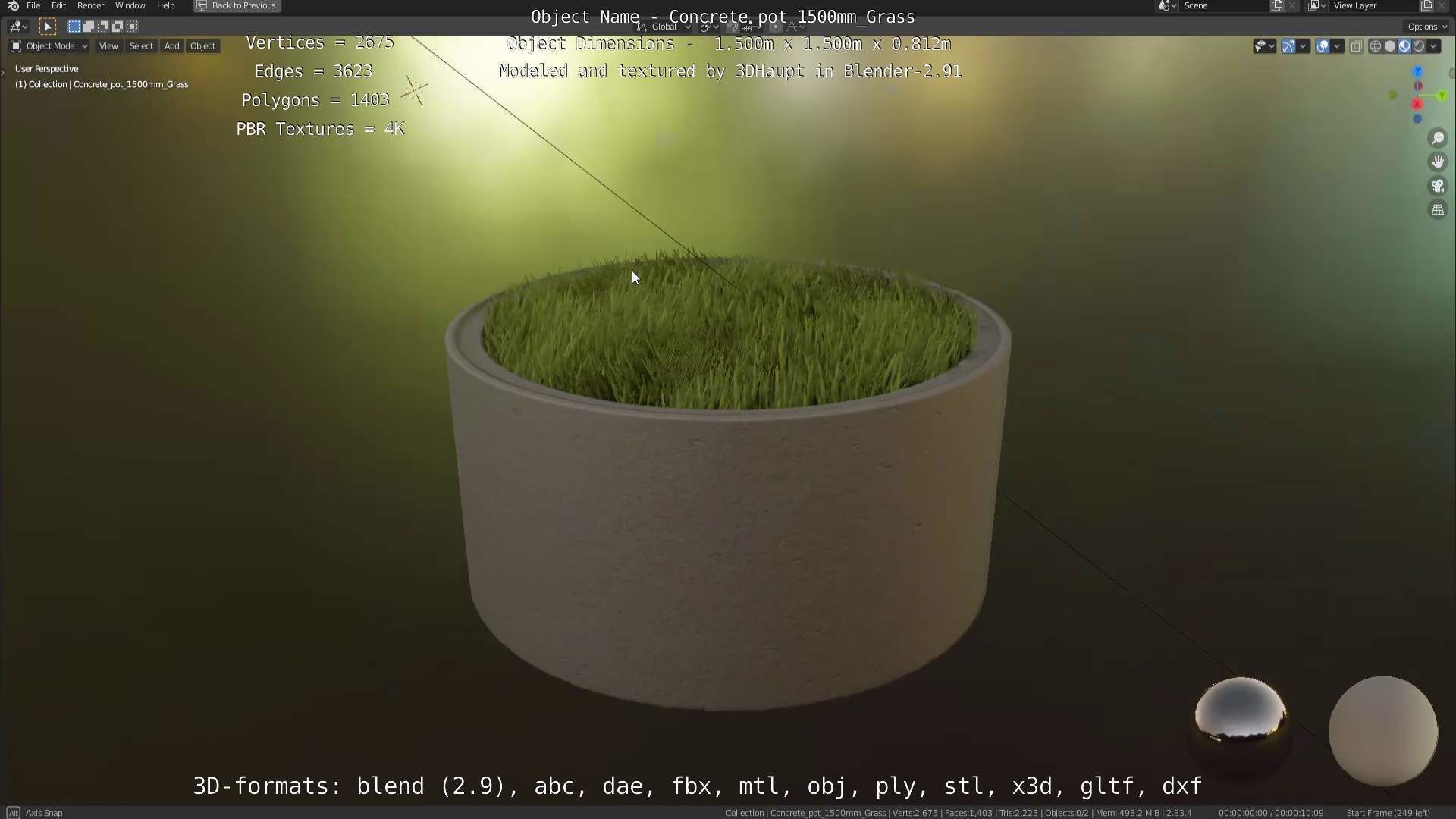 Concrete Pipe Pots with Grass 1500mm  Low-poly 3D model_18