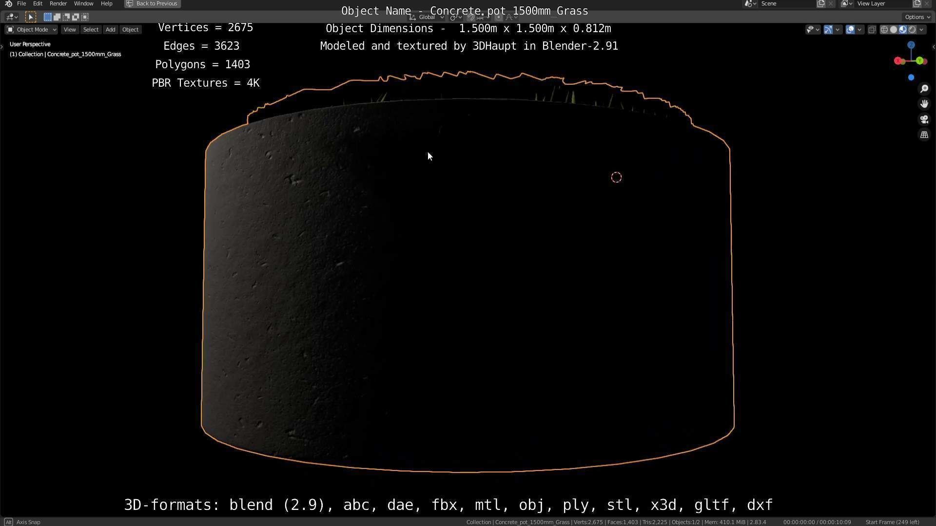 Concrete Pipe Pots with Grass 1500mm  Low-poly 3D model_8
