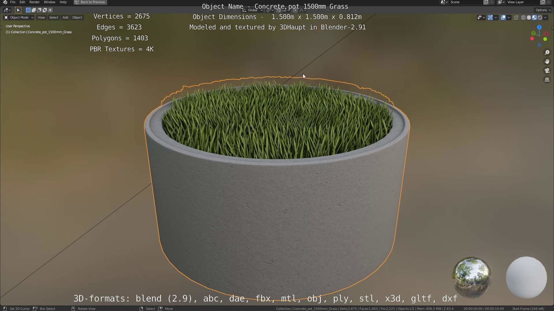 Concrete Pipe Pots with Grass 1500mm  Low-poly 3D model_25