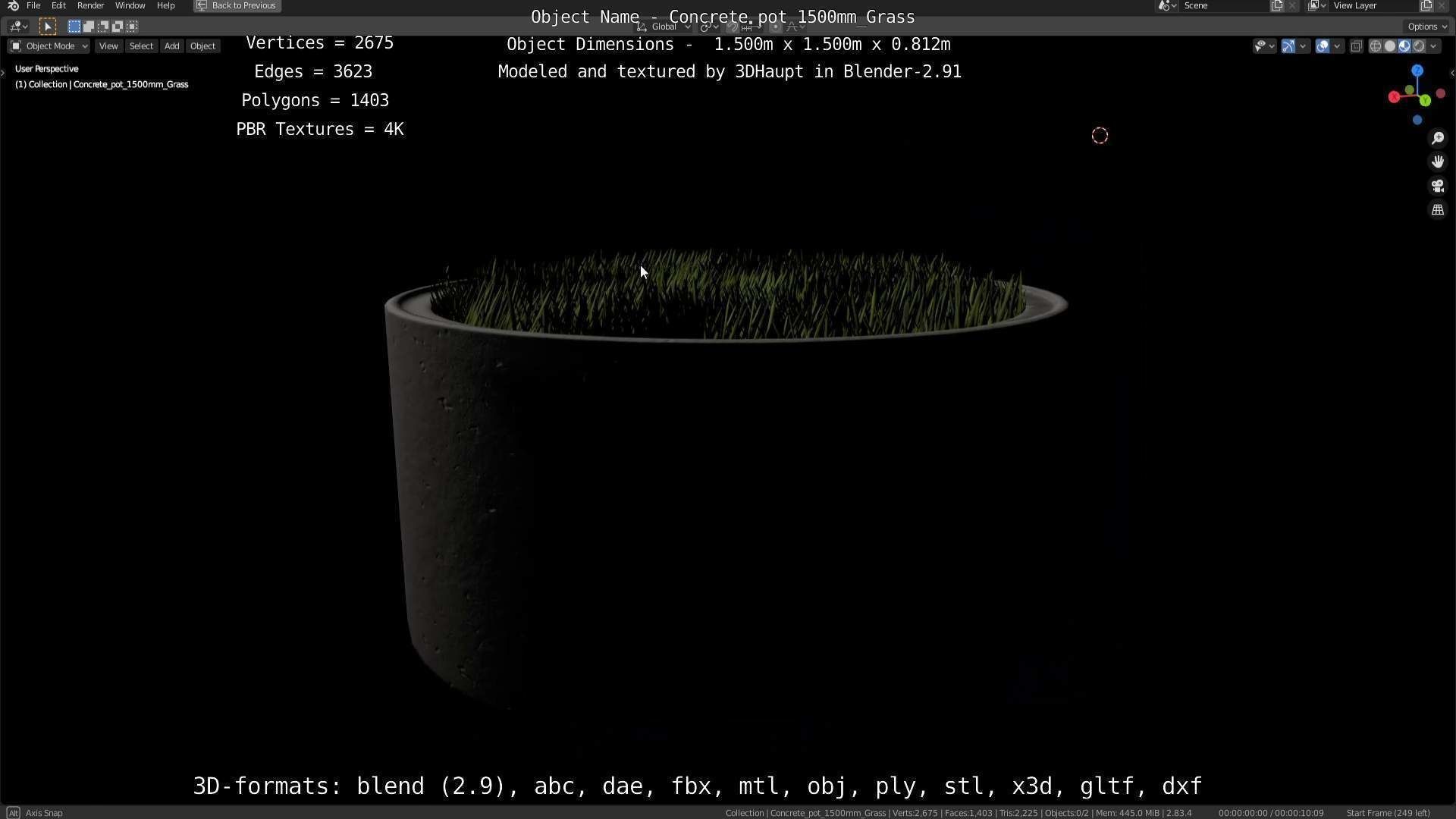 Concrete Pipe Pots with Grass 1500mm  Low-poly 3D model_73