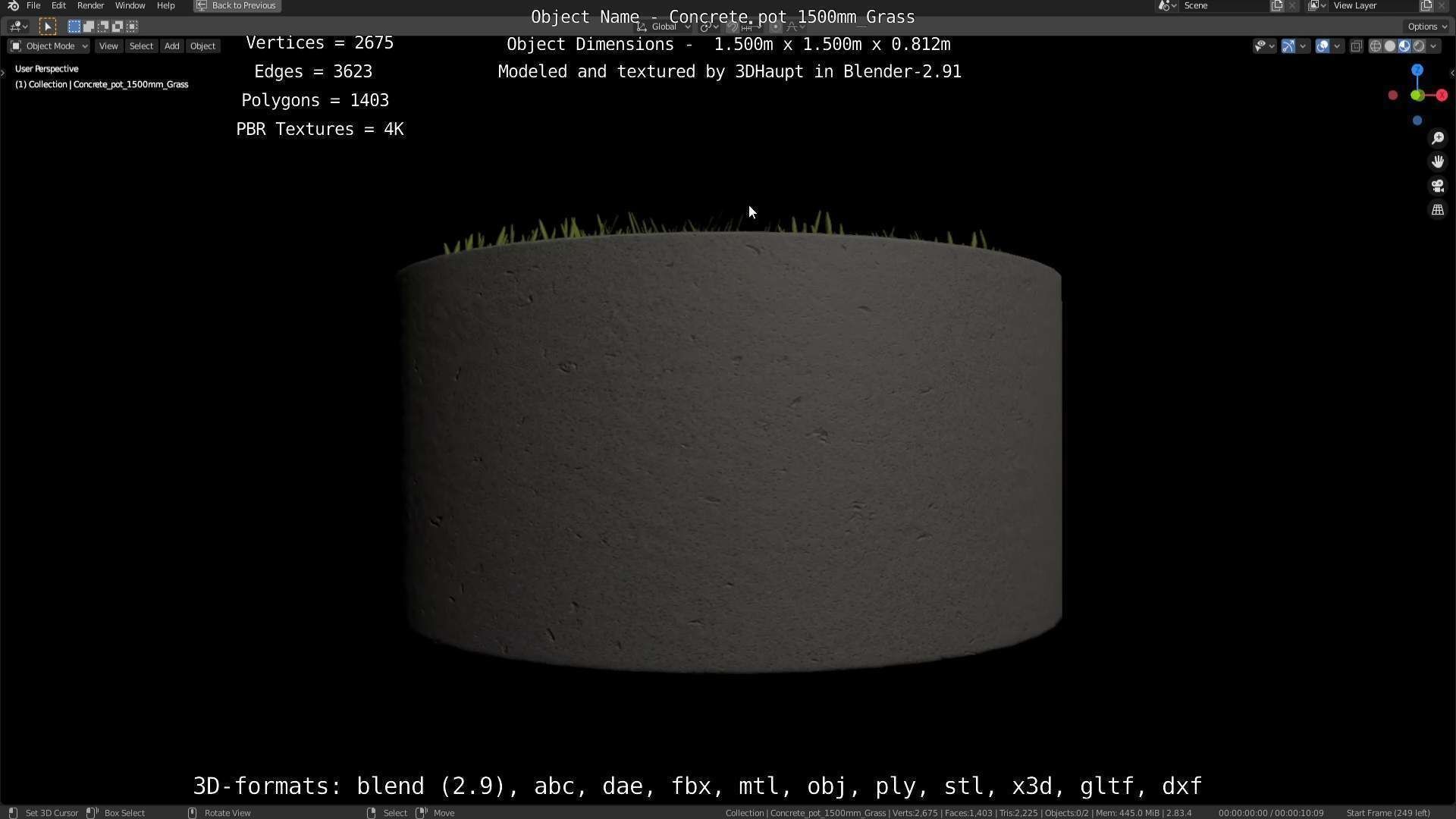 Concrete Pipe Pots with Grass 1500mm  Low-poly 3D model_99