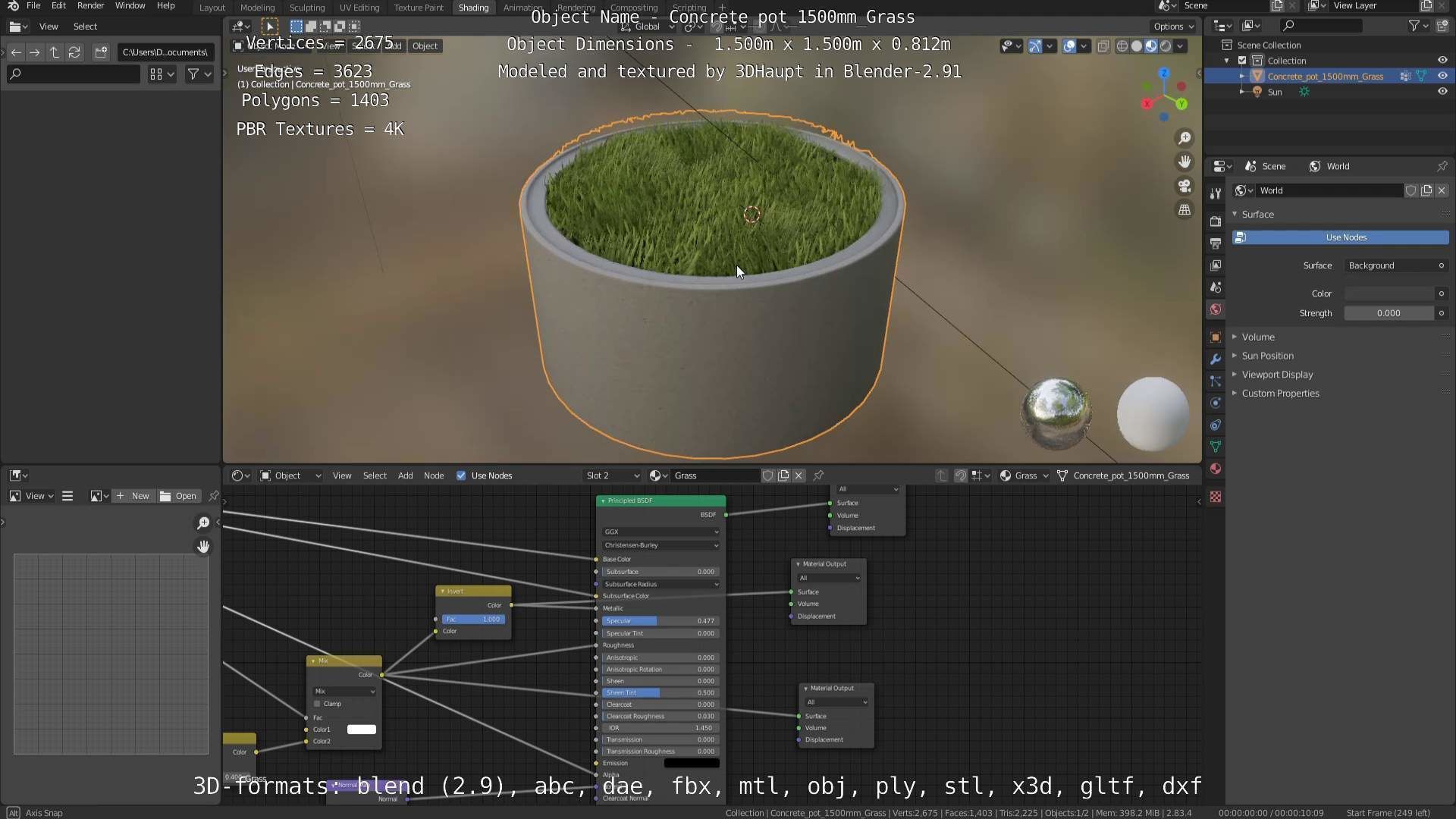 Concrete Pipe Pots with Grass 1500mm  Low-poly 3D model_45