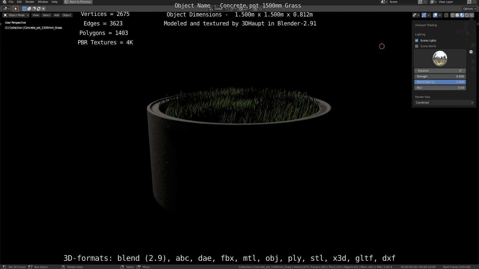 Concrete Pipe Pots with Grass 1500mm  Low-poly 3D model_22