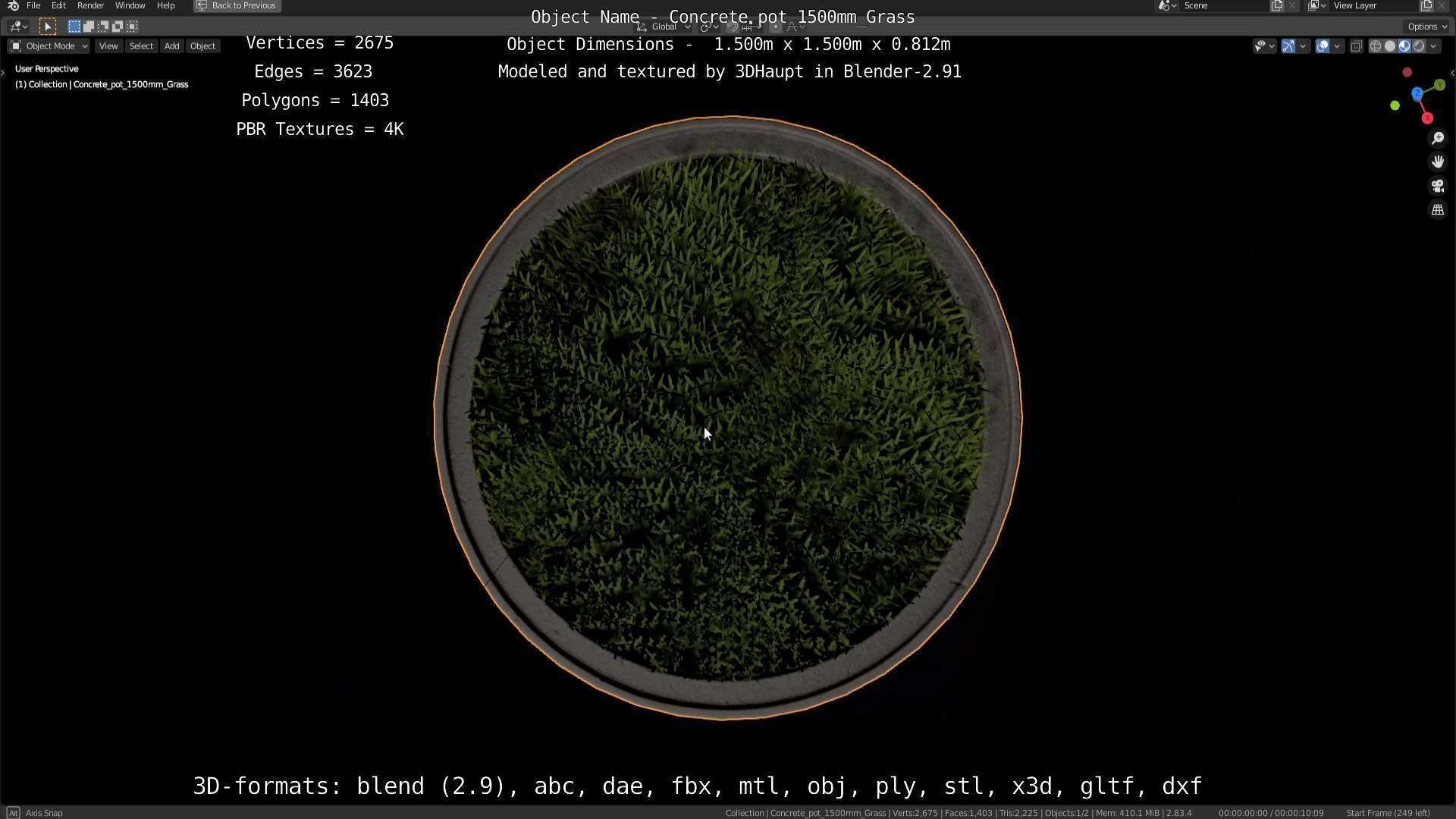 Concrete Pipe Pots with Grass 1500mm  Low-poly 3D model_105