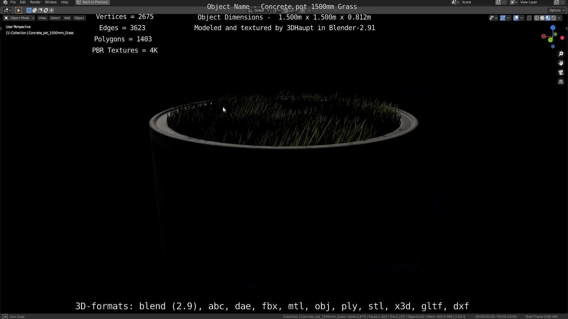 Concrete Pipe Pots with Grass 1500mm  Low-poly 3D model_9