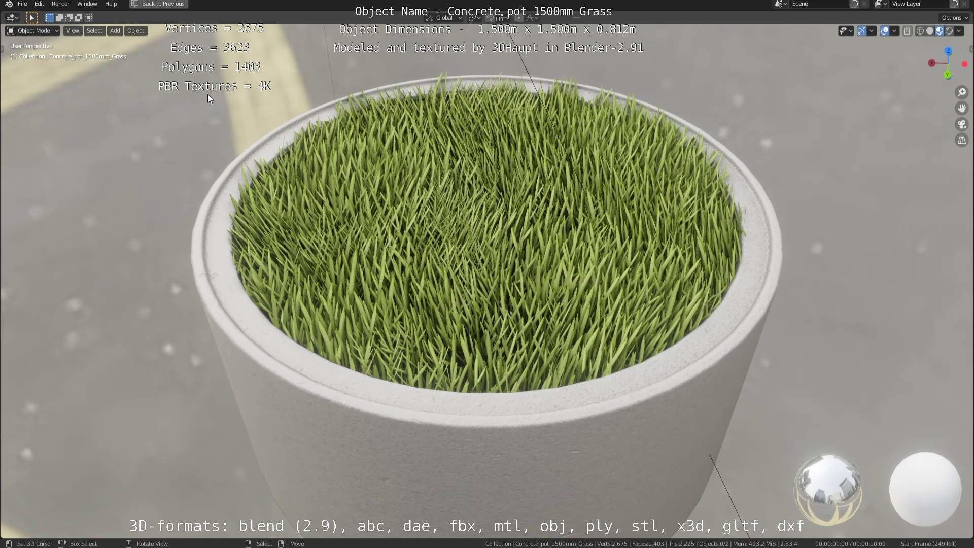 Concrete Pipe Pots with Grass 1500mm  Low-poly 3D model_64