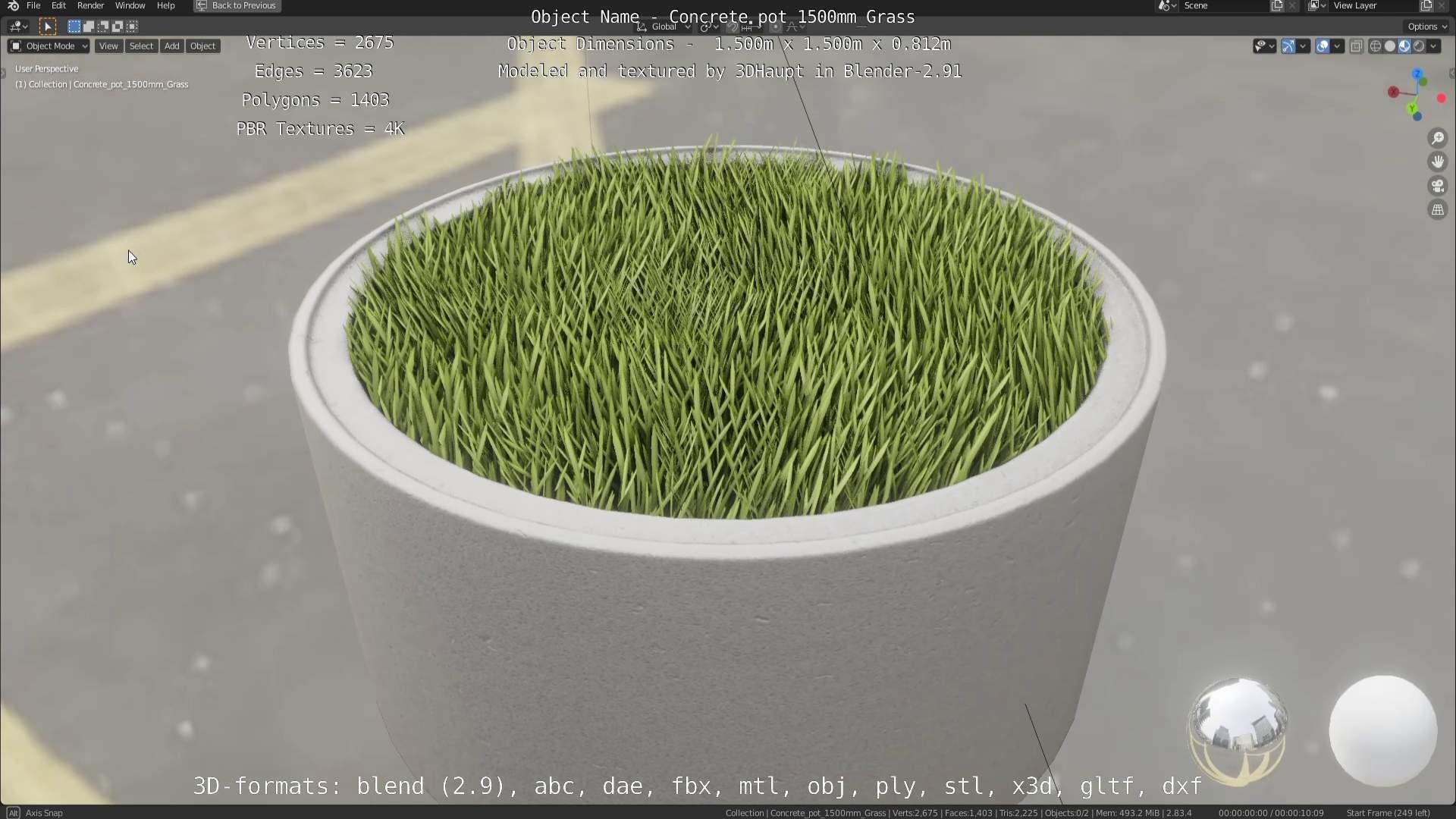Concrete Pipe Pots with Grass 1500mm  Low-poly 3D model_84