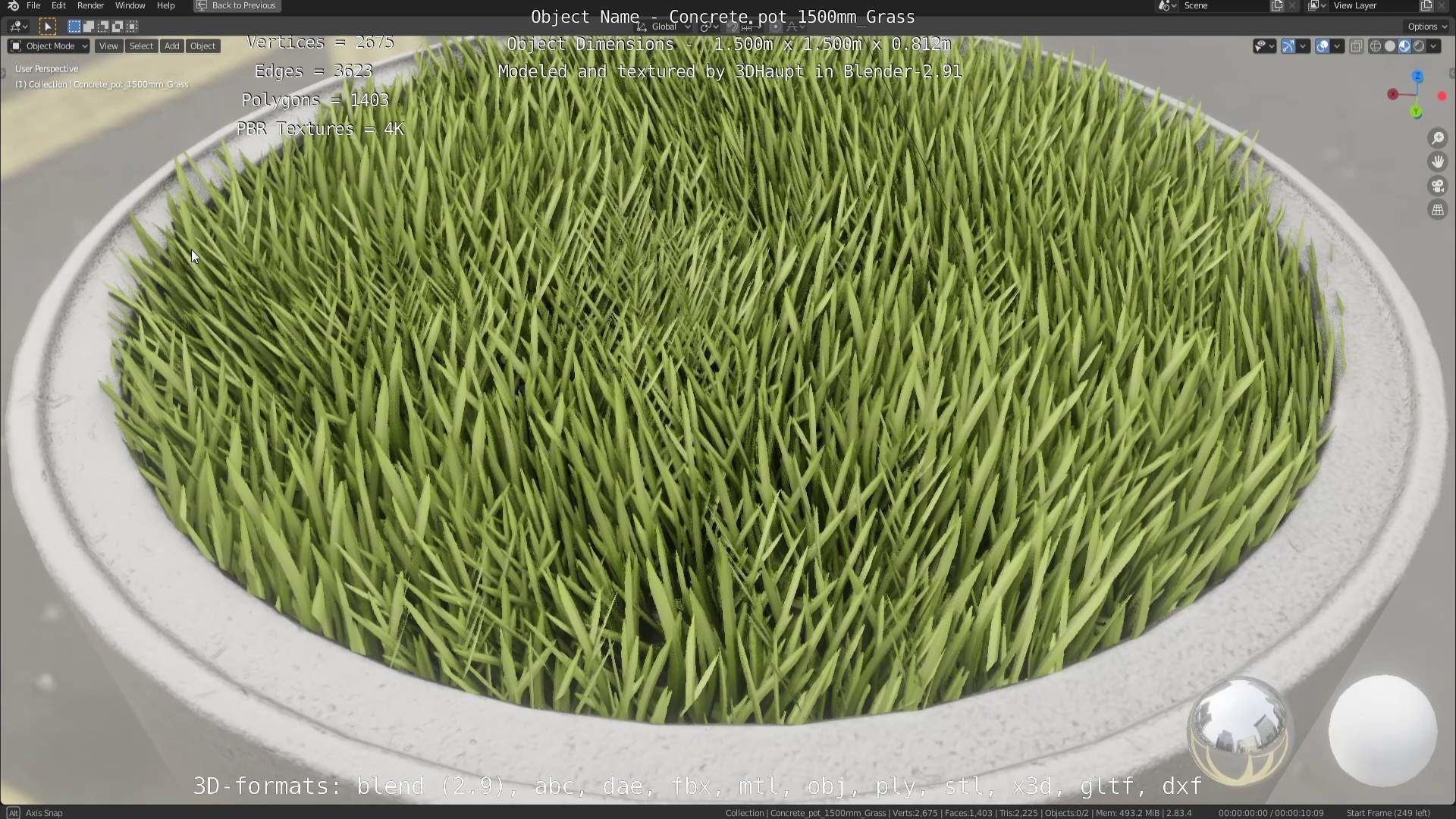 Concrete Pipe Pots with Grass 1500mm  Low-poly 3D model_2