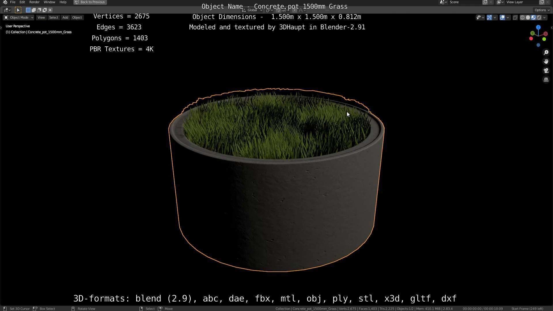 Concrete Pipe Pots with Grass 1500mm  Low-poly 3D model_35
