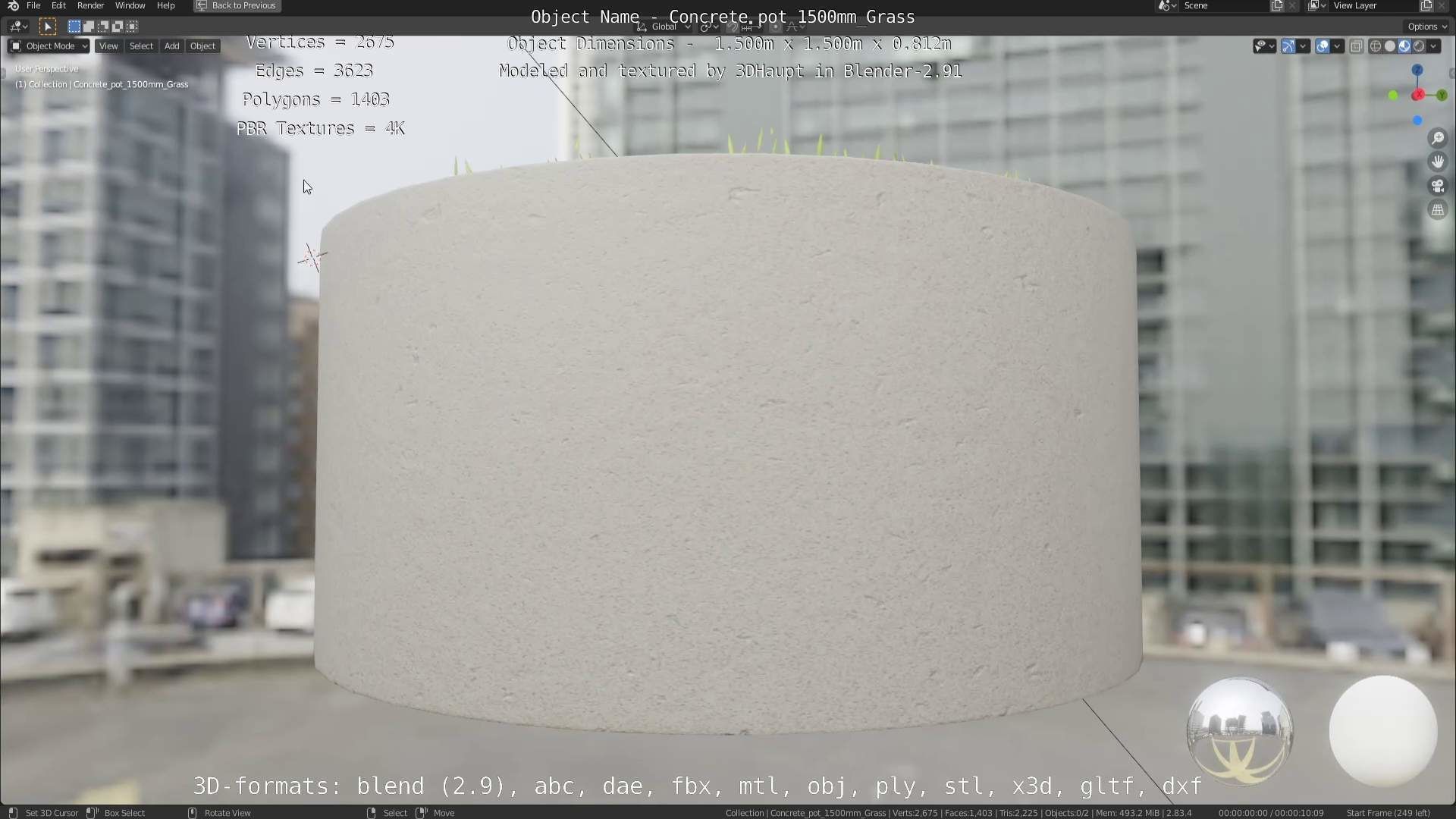 Concrete Pipe Pots with Grass 1500mm  Low-poly 3D model_97