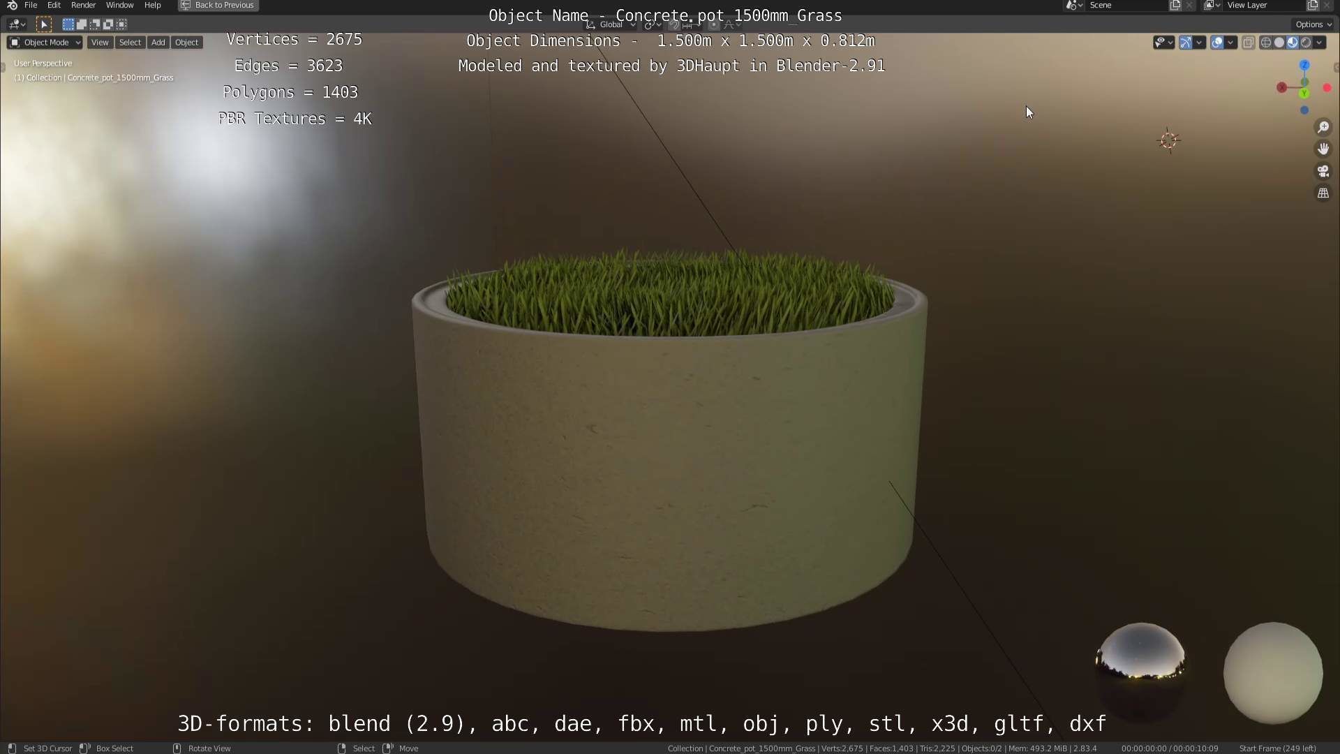 Concrete Pipe Pots with Grass 1500mm  Low-poly 3D model_85
