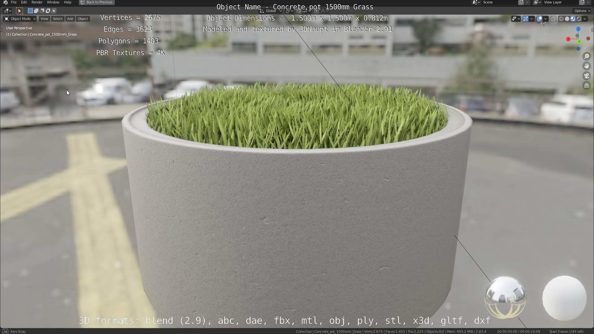 Concrete Pipe Pots with Grass 1500mm  Low-poly 3D model_57