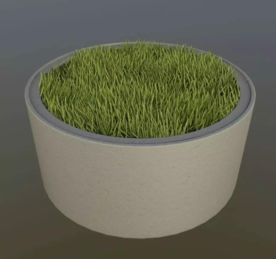 Concrete Pipe Pots with Grass 1500mm  Low-poly 3D model_0